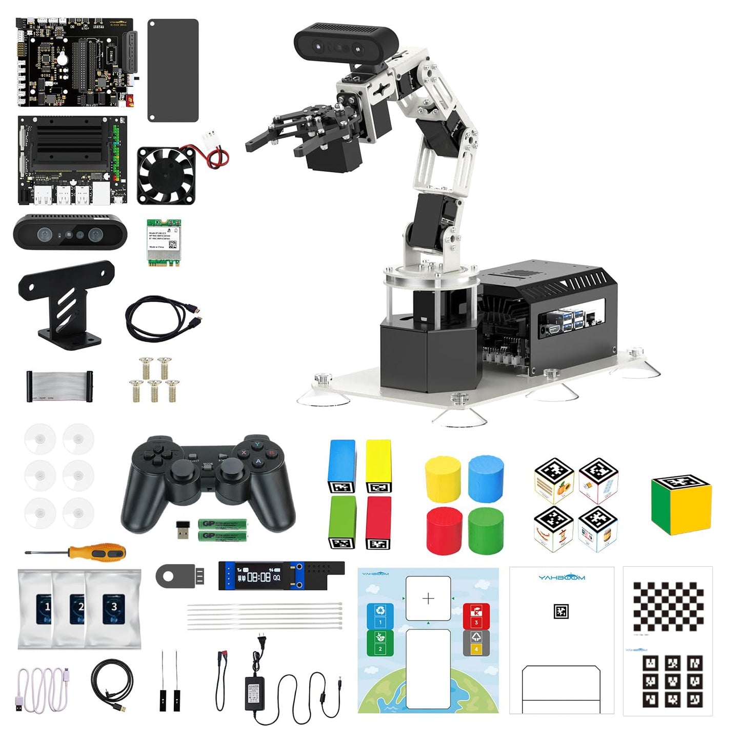 Yahboom 6DOF Program Robotic Arm Kit 3D Adaptive Gripping, 3D Automatic Recognition for Mechanical Engineers Python (Ultimate-Nano 4GB) Standard-Nano 4GB