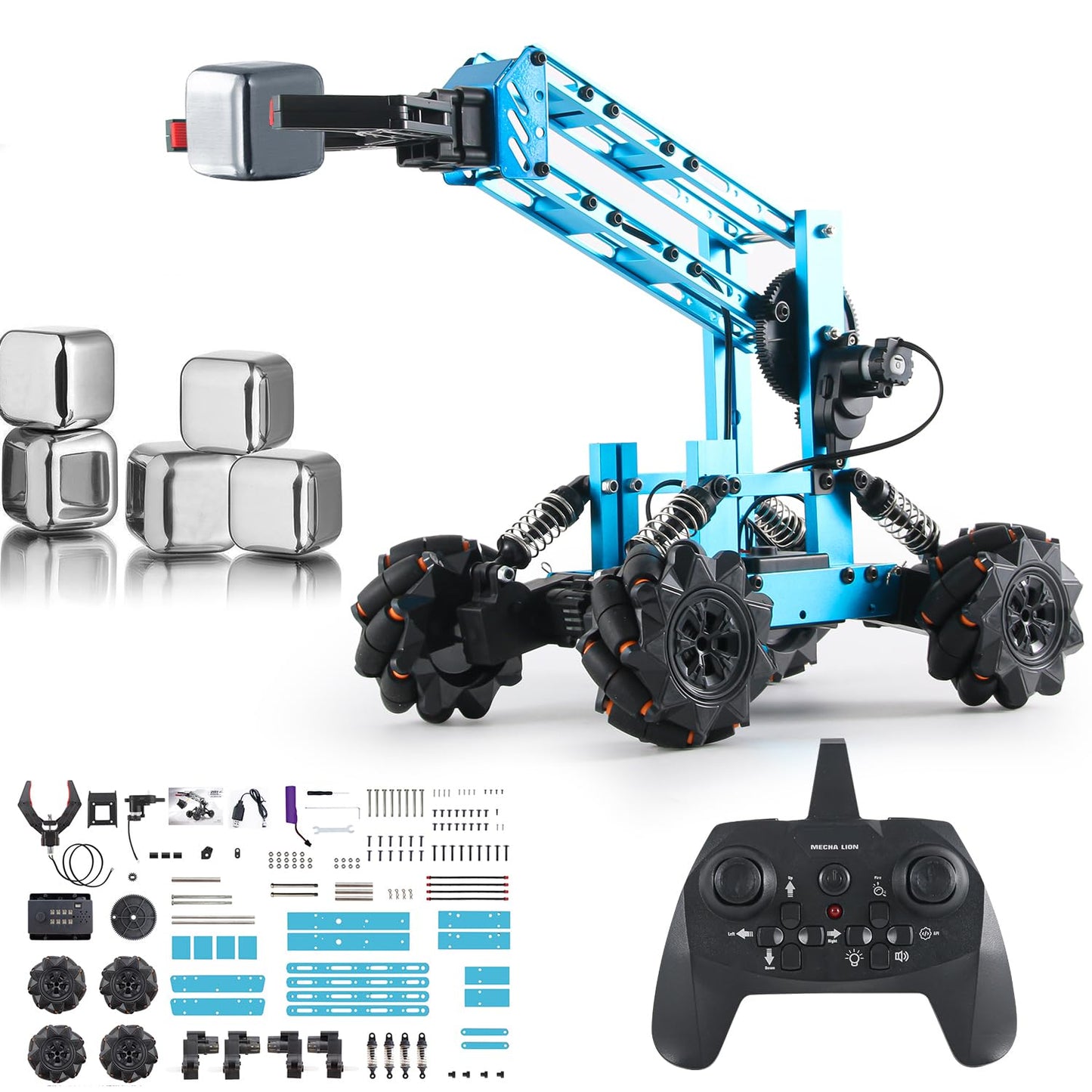 VANLINNY Smart Robot Arm Kit,2-in-1 Science Kits with 4-DOF Robotic Car,Electronic Programming DIY Toy for Kids Ages 8+,Promotes STEM Interest in Science,Technology,Best Birthday Gifts for Boys/Girls. Blue