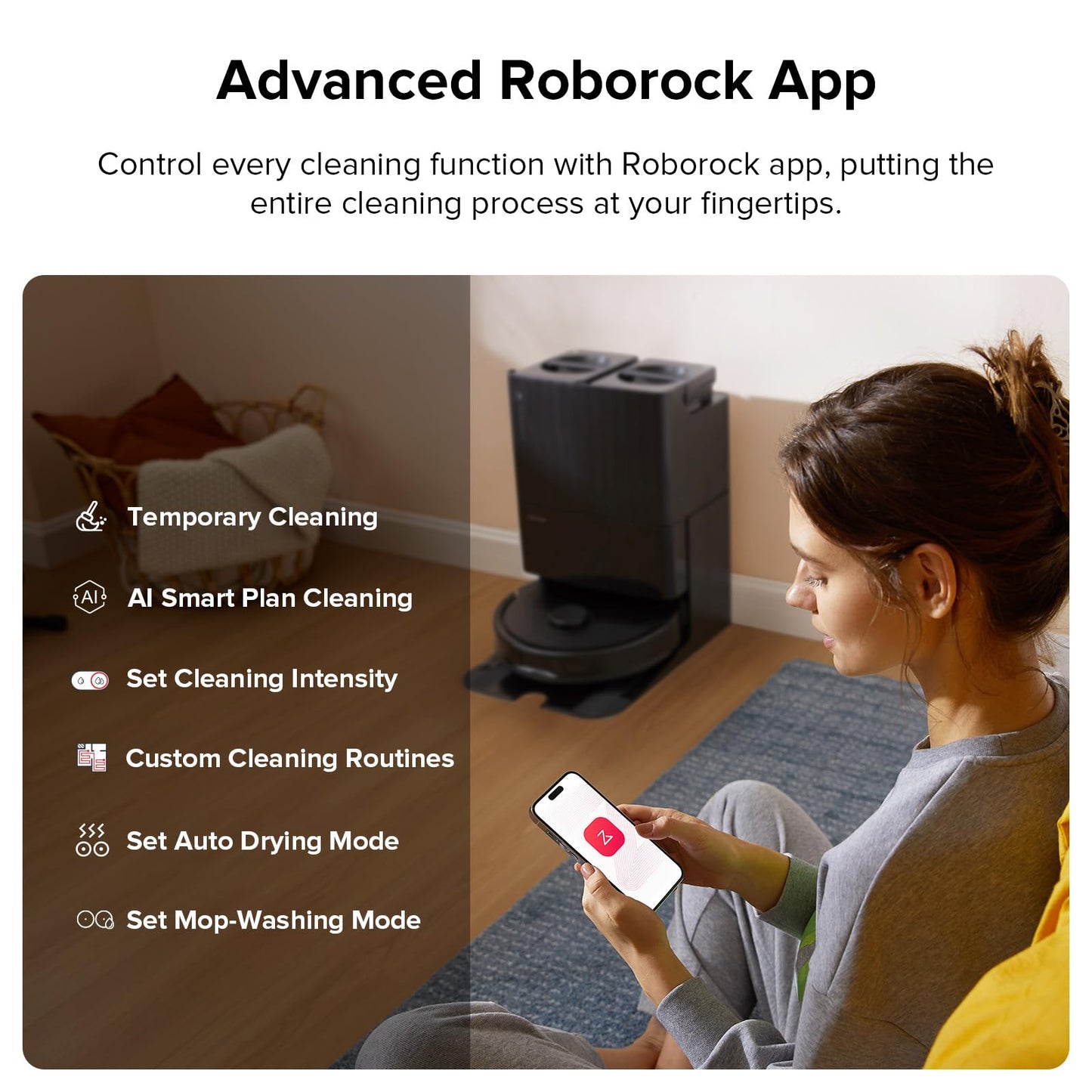 roborock Qrevo Plus Robot Vacuum and Mop with FlexiArm Design Edge Mopping, Self-Emptying, 10 mm Liftable Mops, Auto Mop Washing & Drying, Reactive Tech Obstacle Avoidance, 7,000 Pa Suction, Black