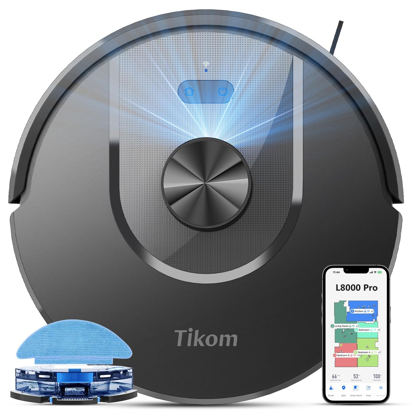 Tikom Robot Vacuum and Mop Combo, 5000Pa Suction, Smart Mapping, 45dB Robotic Vacuum Cleaner for Carpets, Pet Hair, Hardfloors (L8000 Pro) Default Title