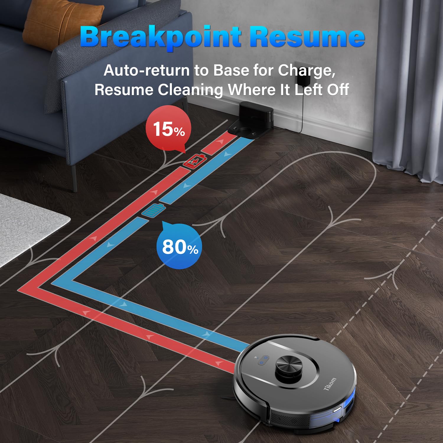 Tikom Robot Vacuum and Mop, L8000 Laser LiDAR Navigation Robotic Vacuum, 3000Pa Suction, 150Mins Max, 45dB, 14 No-Go Zones, 20 Virtual Walls, Self-Charging, Good for Pet Hair, Carpet, Hard Floor