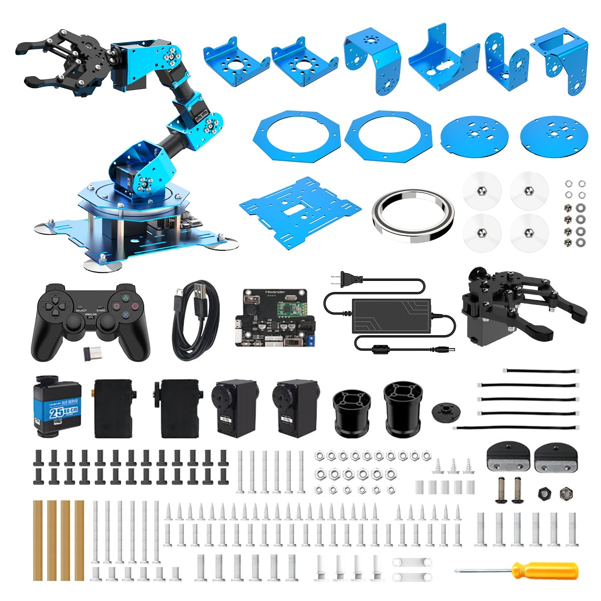 Robotic Arm for Arduino Coding Programming 6DOF Hiwonder-xArm1S STEM Educational Building Robot Arm Kits, 6 AXIS Full Metal Robotic Arm Wireless Handle/PC/App/Mouse Control Learning Robot