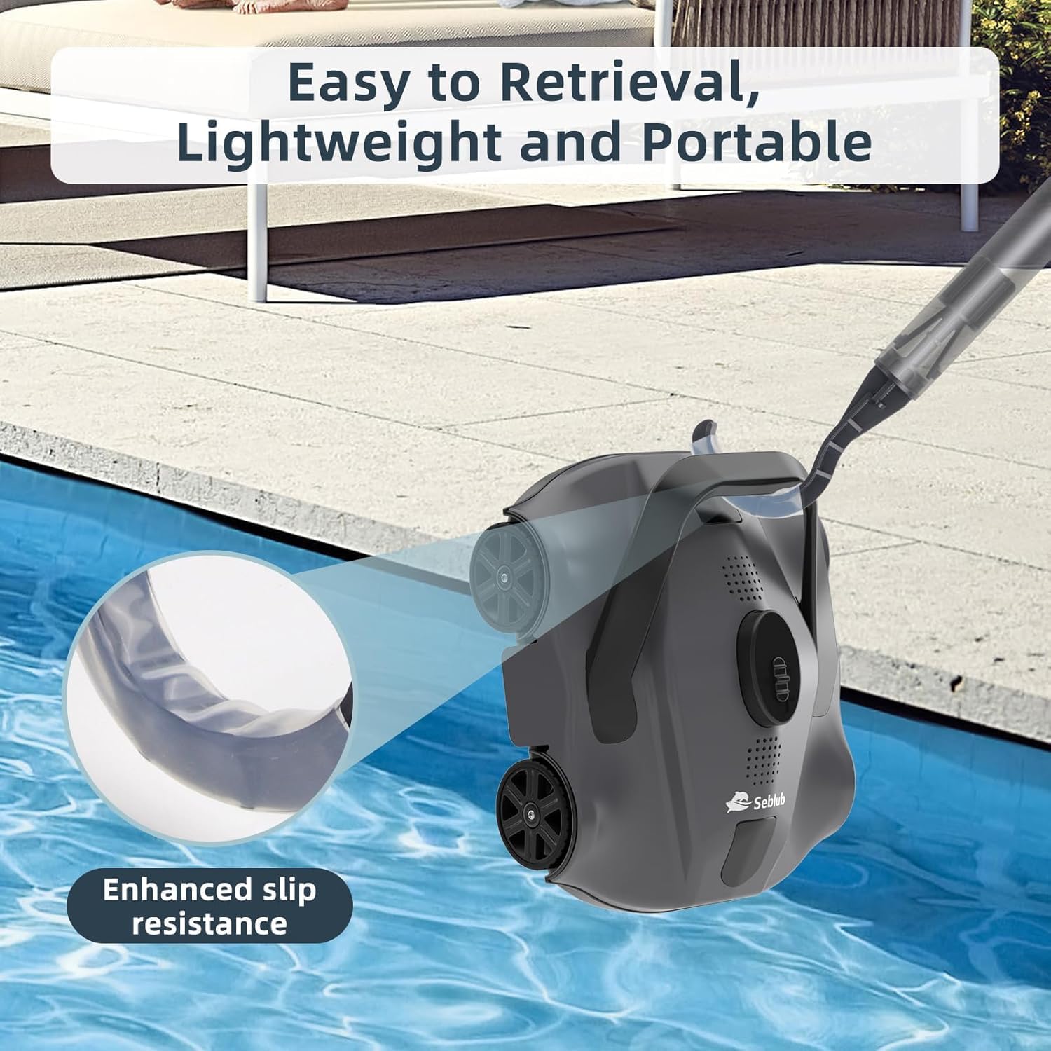 Cordless Pool Vacuum for Inground Pools, 130 Mins Lasting, Dual Powerful Suction Ports,1076 Sq.Ft Coverage Automatic Cleaning & Parking, Seblub Robotic Pool Cleaner for Inground Pools