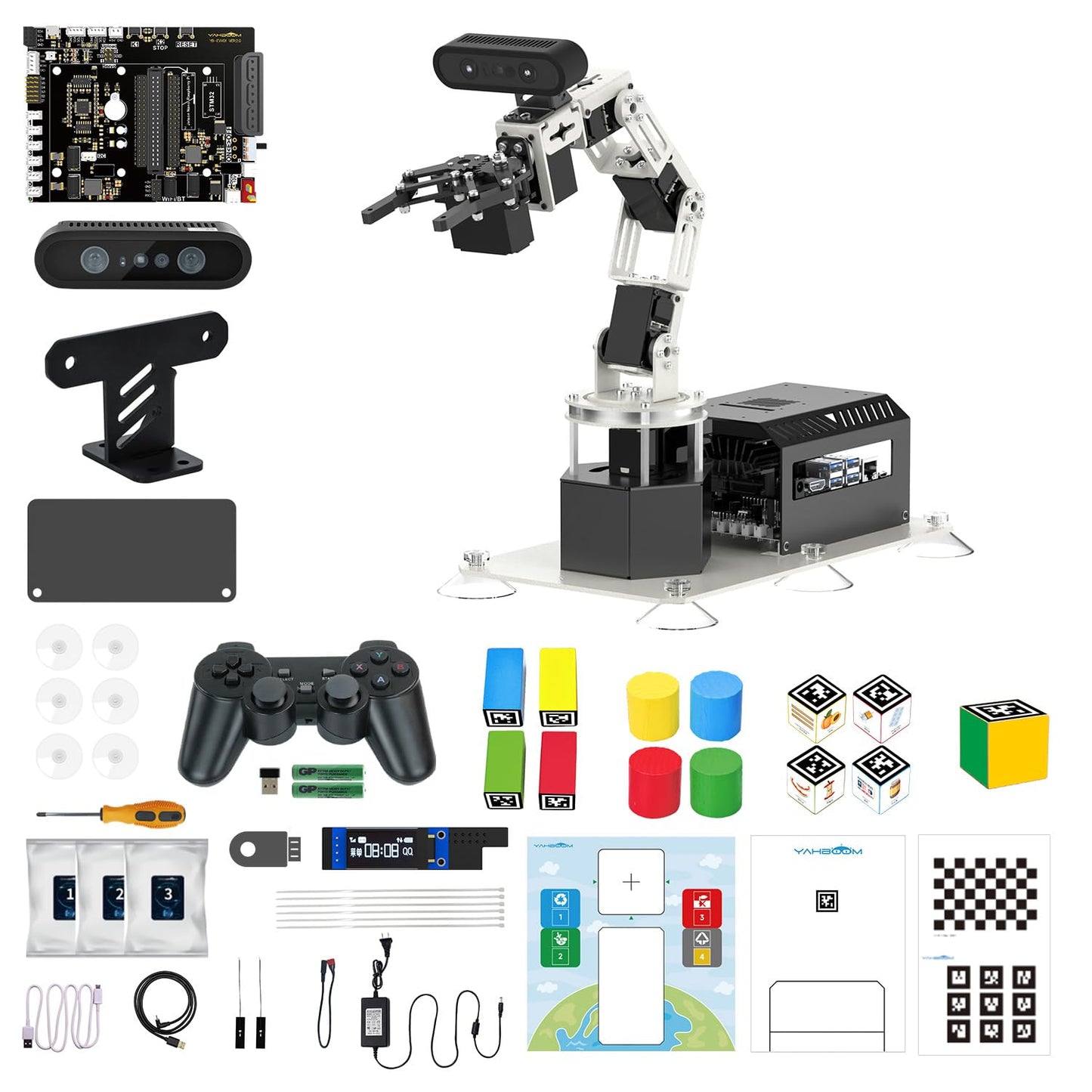 Yahboom 6DOF Program Robotic Arm Kit 3D Adaptive Gripping, 3D Automatic Recognition for Mechanical Engineers Python (Ultimate-Nano 4GB) Standard-without Nano 4GB