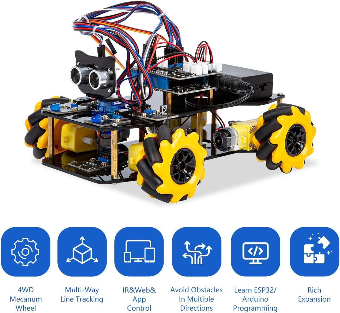 Smart Robot Car Kit, 4WD Remote Control Car Compatible with Arduino IDE, Electronic Programming Project/STEM Education/Science Coding Kit for 12+ Teens Beginner Adults Unique Gifts