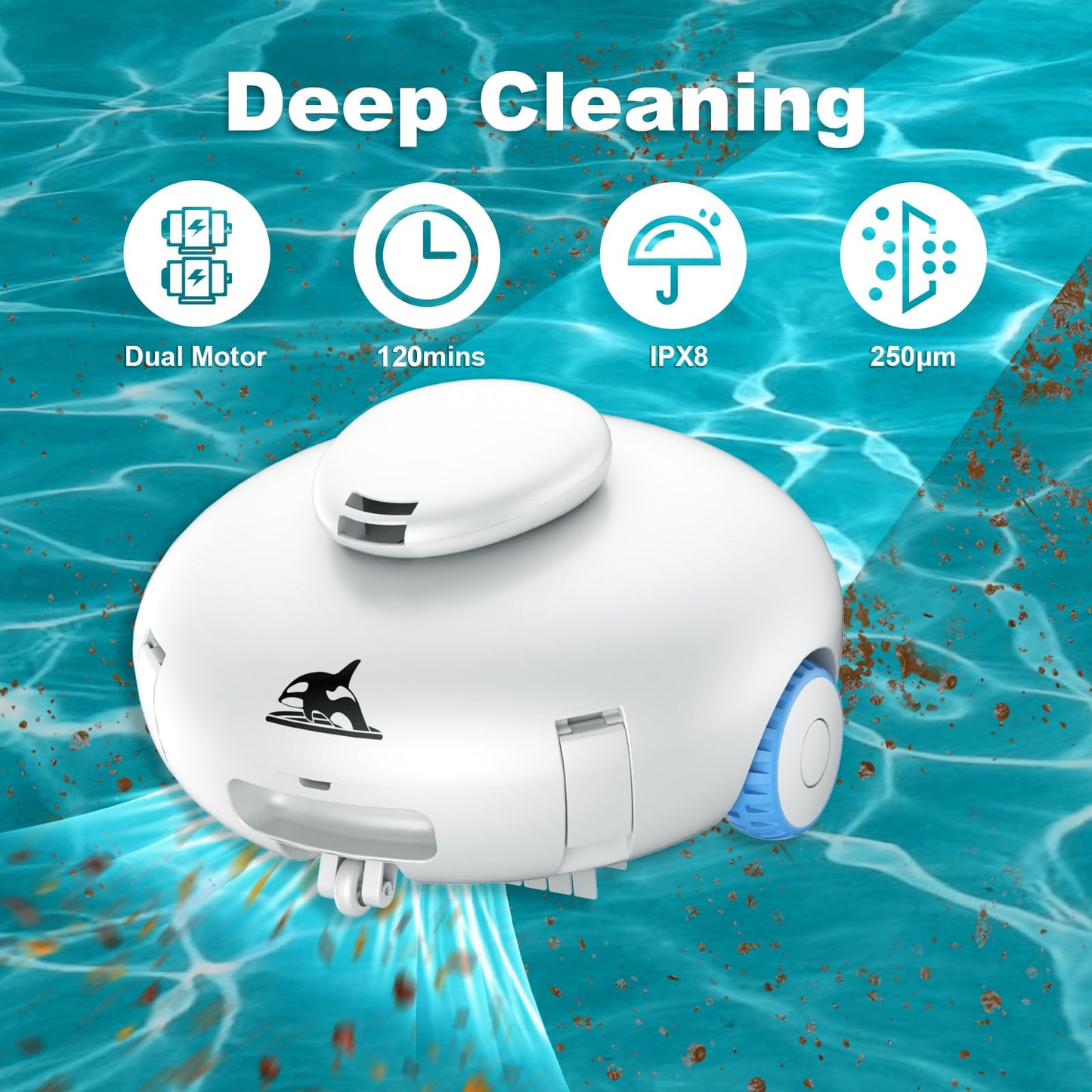 Cordless Robotic Pool Vacuum - Pool Cleaner for Above Ground/In-ground Pools - 7500mAh Battery Lasts 140 Mins, Self-Parking, Powerful Suction Pool Cleaner Vacuum for Flat-Bottom Swimming Pools