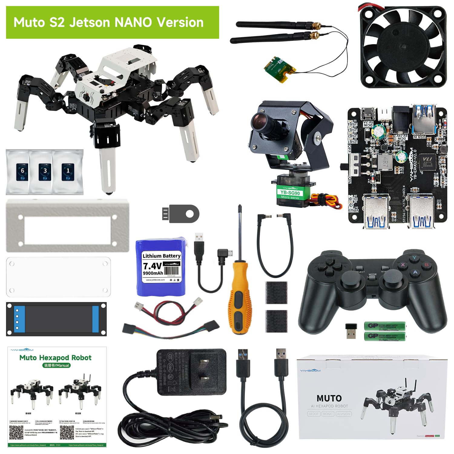 Yahboom Programmable DIY AI Hexapod Robotic MUTO S2 for NVIDIA Jetson Nano 18DOF Spider Robots ROS Electronics Projects (MUTO S2 with Jetson Nano)