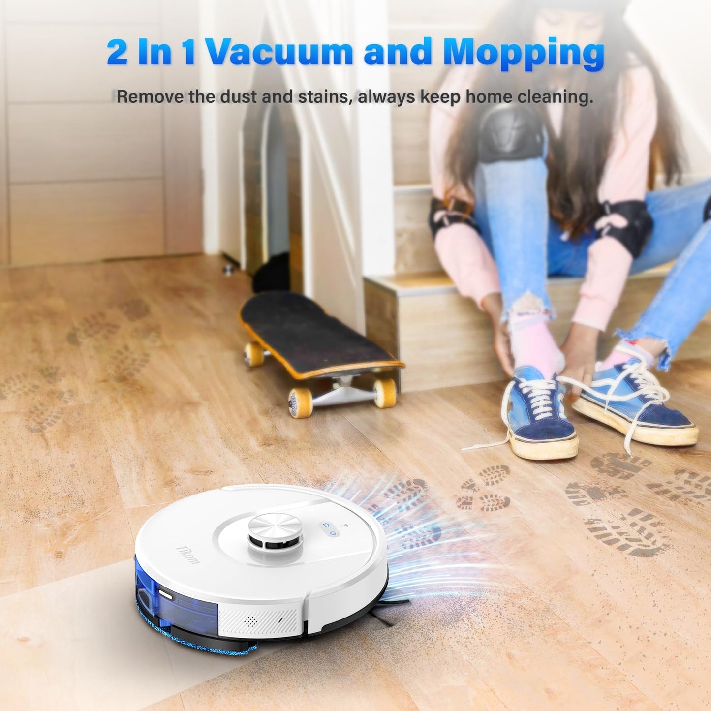 Tikom Robot Vacuum and Mop, L8000 Laser LiDAR Navigation Robotic Vacuum, 3000Pa Suction, 150Mins Max, 45dB, 14 No-Go Zones, 20 Virtual Walls, Self-Charging, Good for Pet Hair, Carpet, Hard Floor