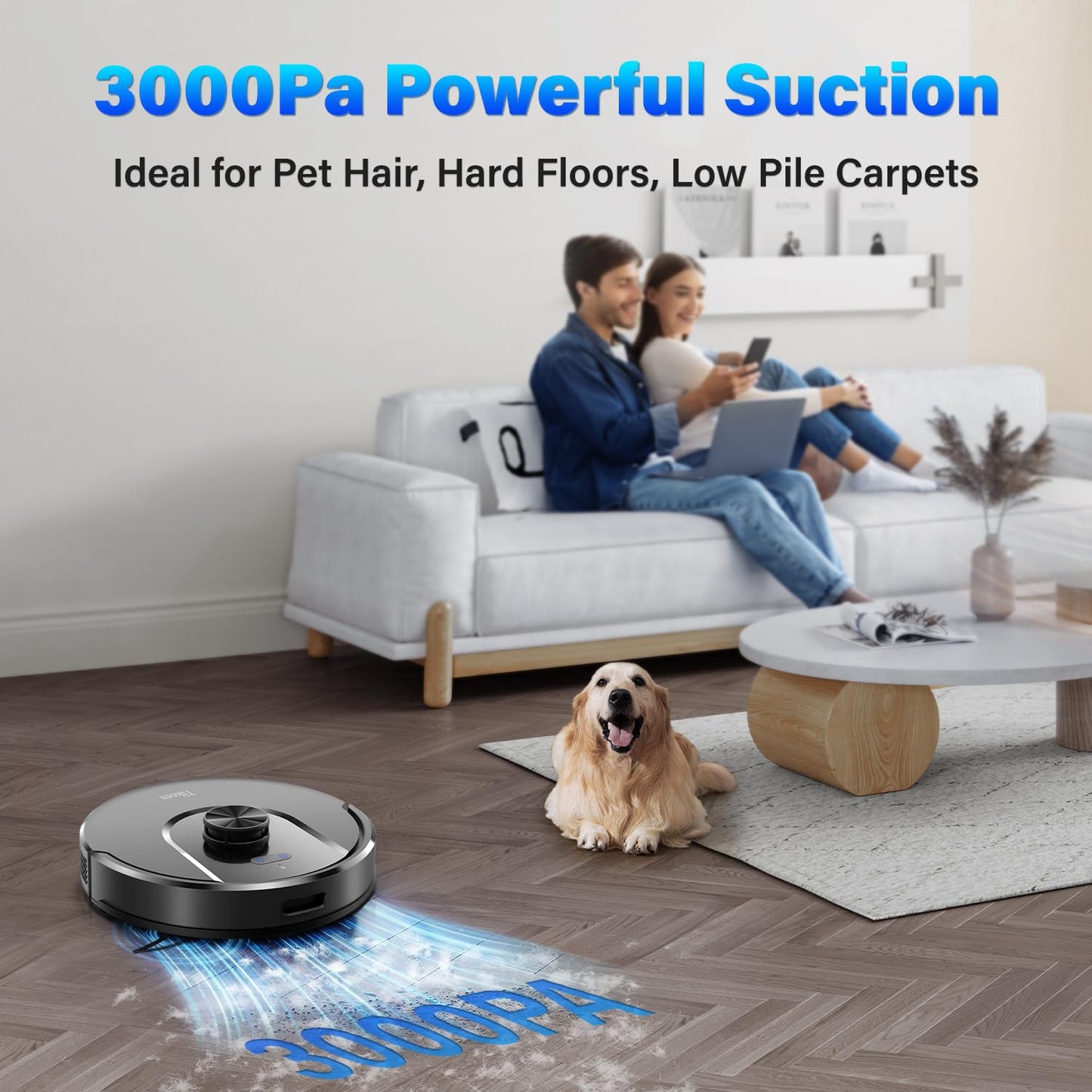 Tikom Robot Vacuum and Mop, L8000 Laser LiDAR Navigation Robotic Vacuum, 3000Pa Suction, 150Mins Max, 45dB, 14 No-Go Zones, 20 Virtual Walls, Self-Charging, Good for Pet Hair, Carpet, Hard Floor