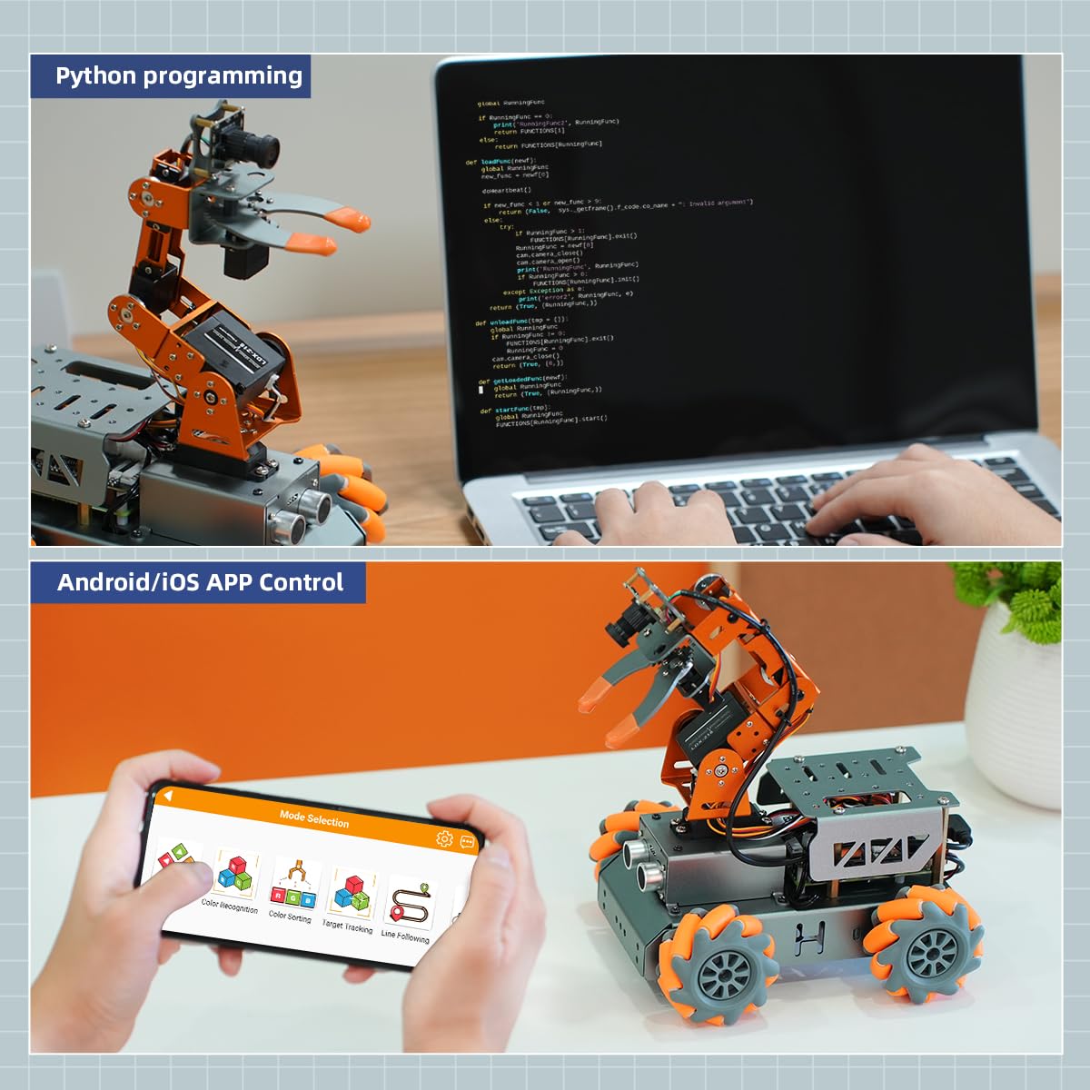 HIWONDER 5DOF AI Vision Robotic Arm Raspberry Pi 5 Smart Robot Arm Mecanum Wheel Chassis Robot Car Kit(Without RPi Board)