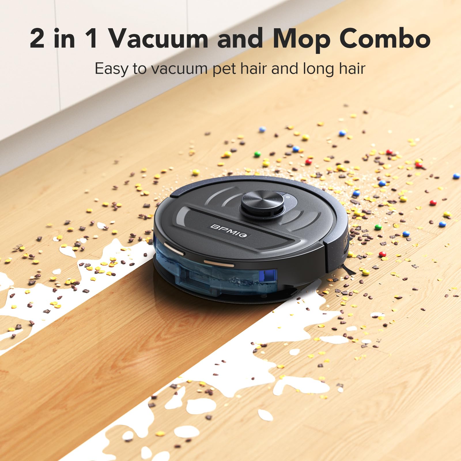 BPMIO Robot Vacuum and Mop Combo, 5500Pa Strong Suction, LiDAR Navigation with Smart Mapping, 120-Min Runtime, Custom Cleaning Schedule, Alexa & WiFi/App Compatible, Ideal for Pet Hair & Hard Floors