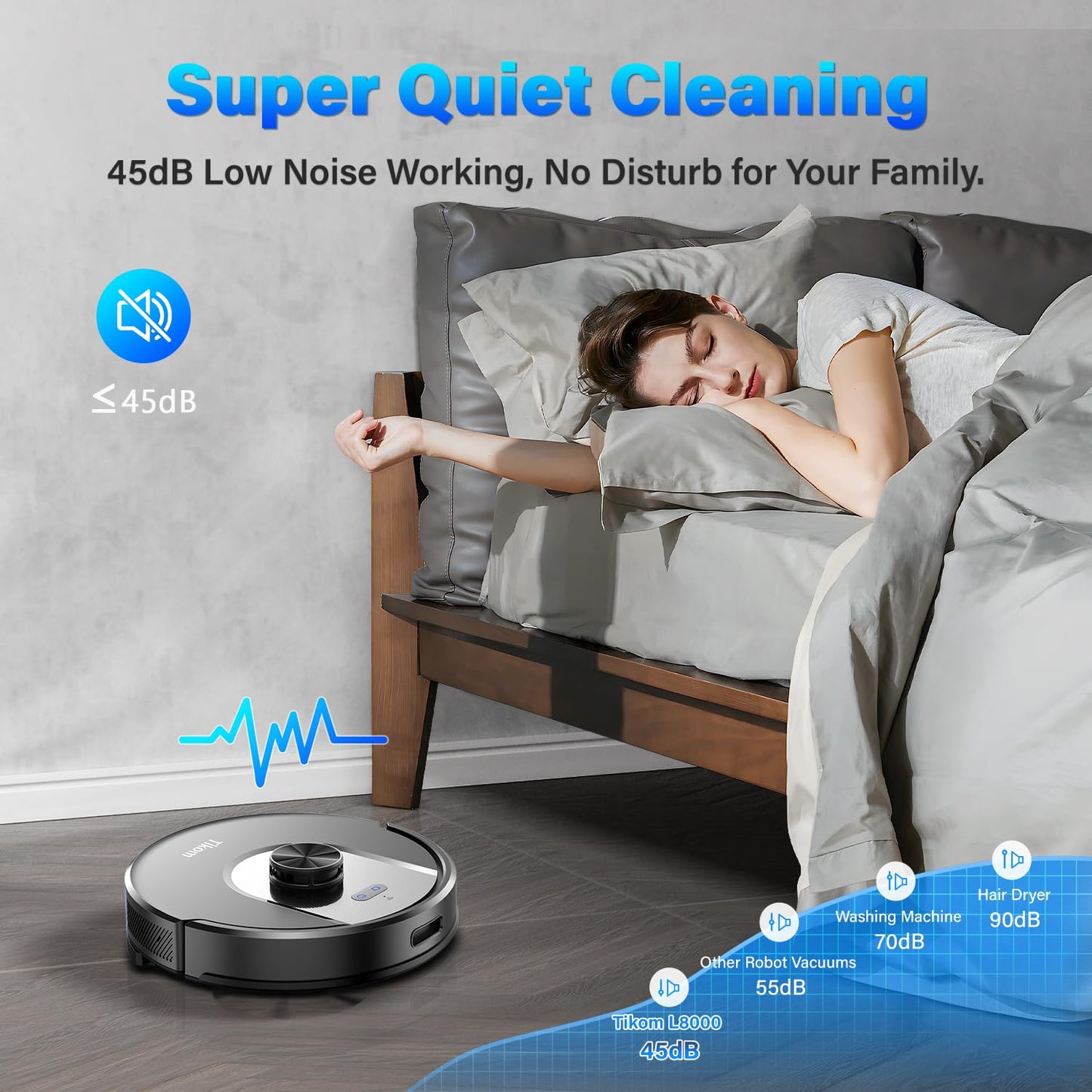 Tikom Robot Vacuum and Mop, L8000 Laser LiDAR Navigation Robotic Vacuum, 3000Pa Suction, 150Mins Max, 45dB, 14 No-Go Zones, 20 Virtual Walls, Self-Charging, Good for Pet Hair, Carpet, Hard Floor