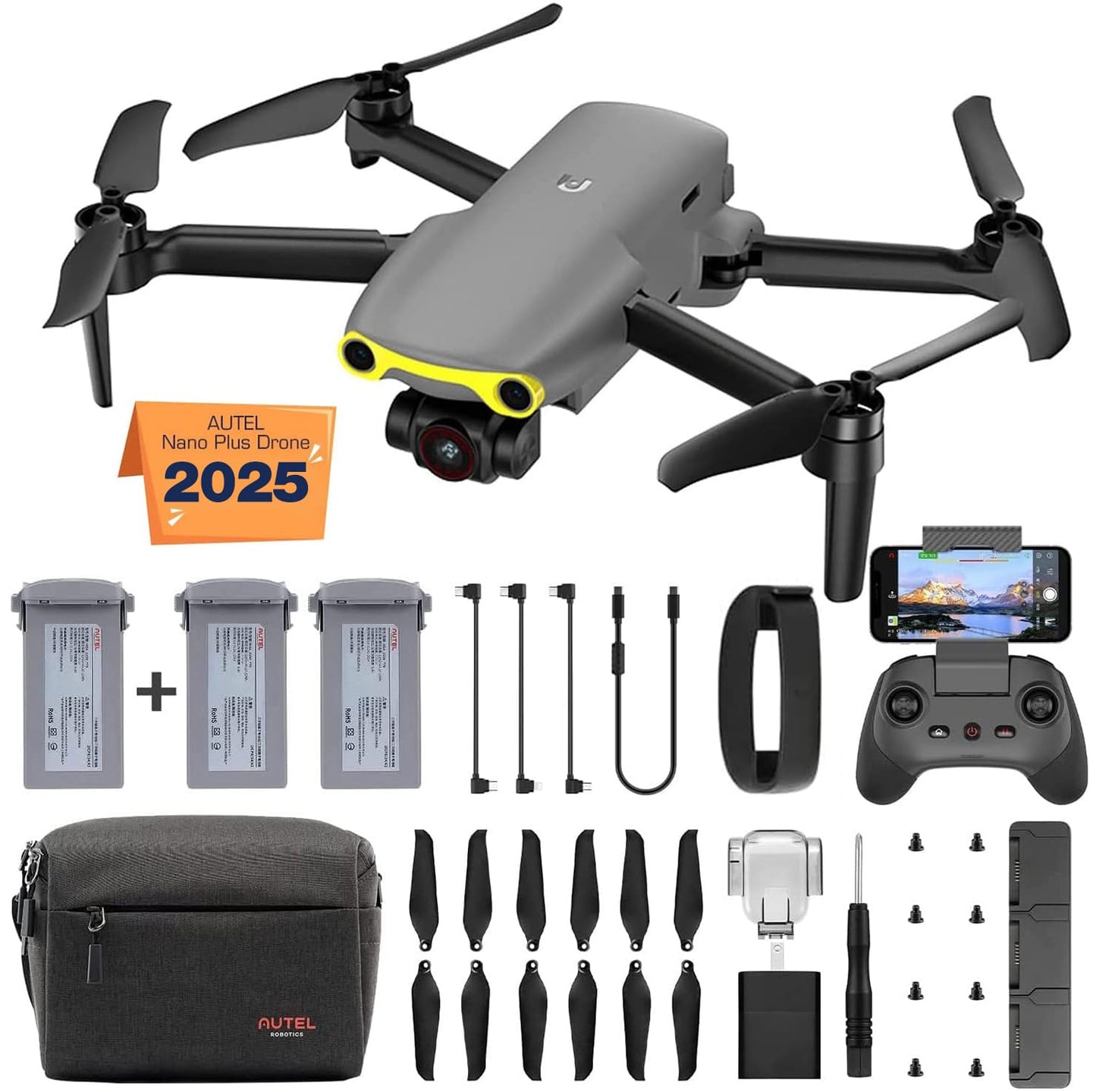 Autel Robotics EVO Nano+ Premium Bundle, 249g Mini Drone with 4K RYYB Camera, PDAF + CDAF Focus, 3-Axis Gimbal, 3-Way Obstacle Avoidance, Nano Plus Fly More Combo, Orange Gray