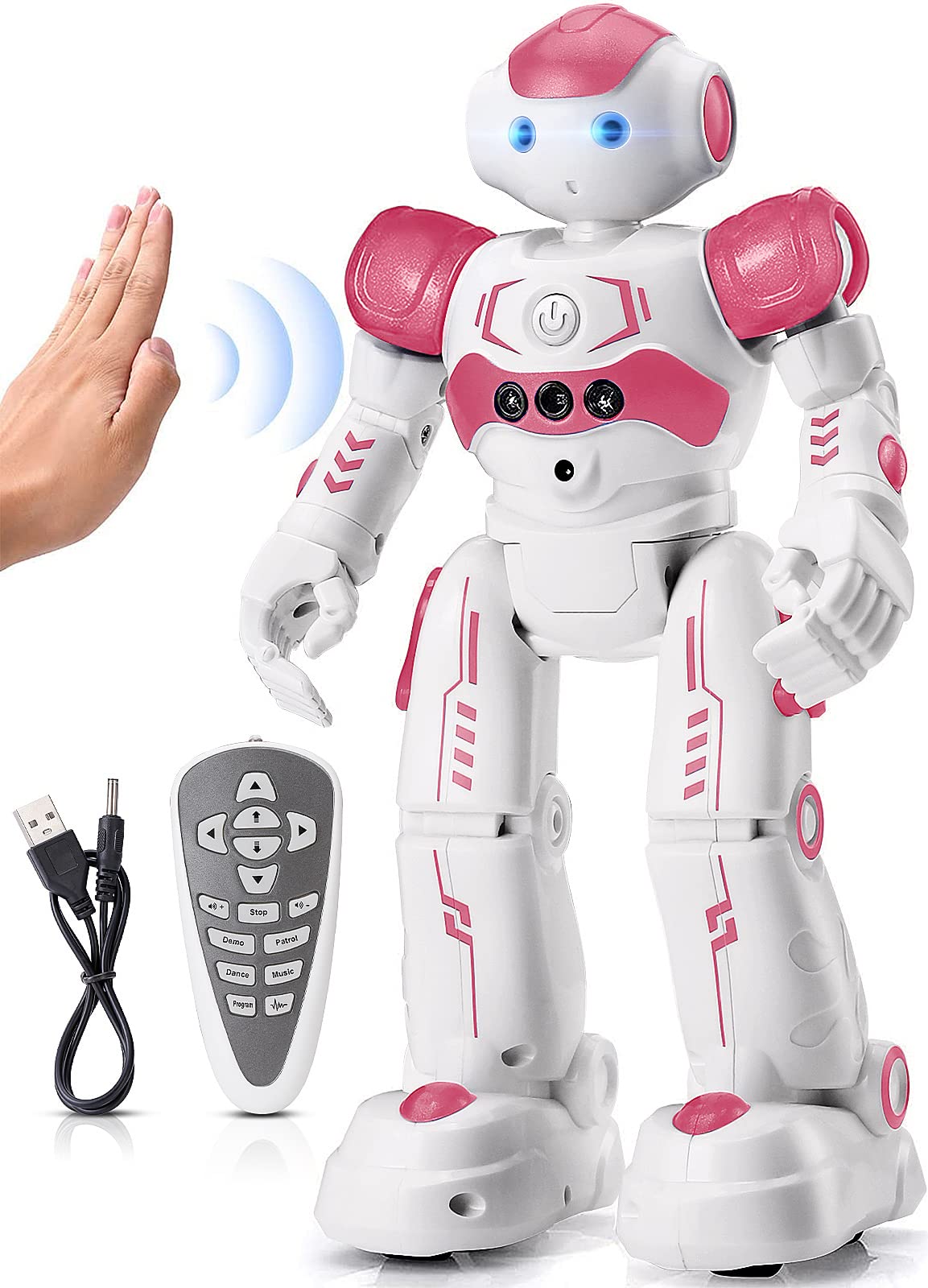 KingsDragon RC Robot Toys for Kids, Gesture & Sensing Programmable Remote Control Smart Robot for Age 3 4 5 6 7 8 Year Old Boys Girls Birthday Gift Present Pink