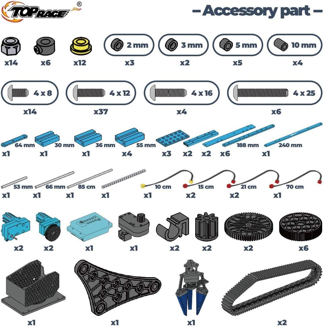 Top Race 15 Channels 2.4G Remote Control Robot Arm | DIY 151 pcs Electronic RC Toys Educational | Alloy Metal Mechanical Robotic Arm Building Kit | Take Apart STEM Hobby Gift Toy for Kids 8+ & Adults