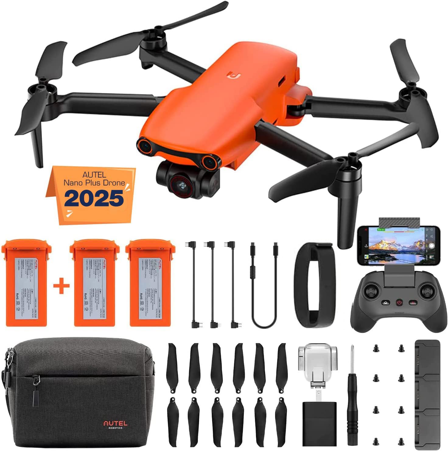 Autel Robotics EVO Nano+ Premium Bundle, 249g Mini Drone with 4K RYYB Camera, PDAF + CDAF Focus, 3-Axis Gimbal, 3-Way Obstacle Avoidance, Nano Plus Fly More Combo, Orange Orange