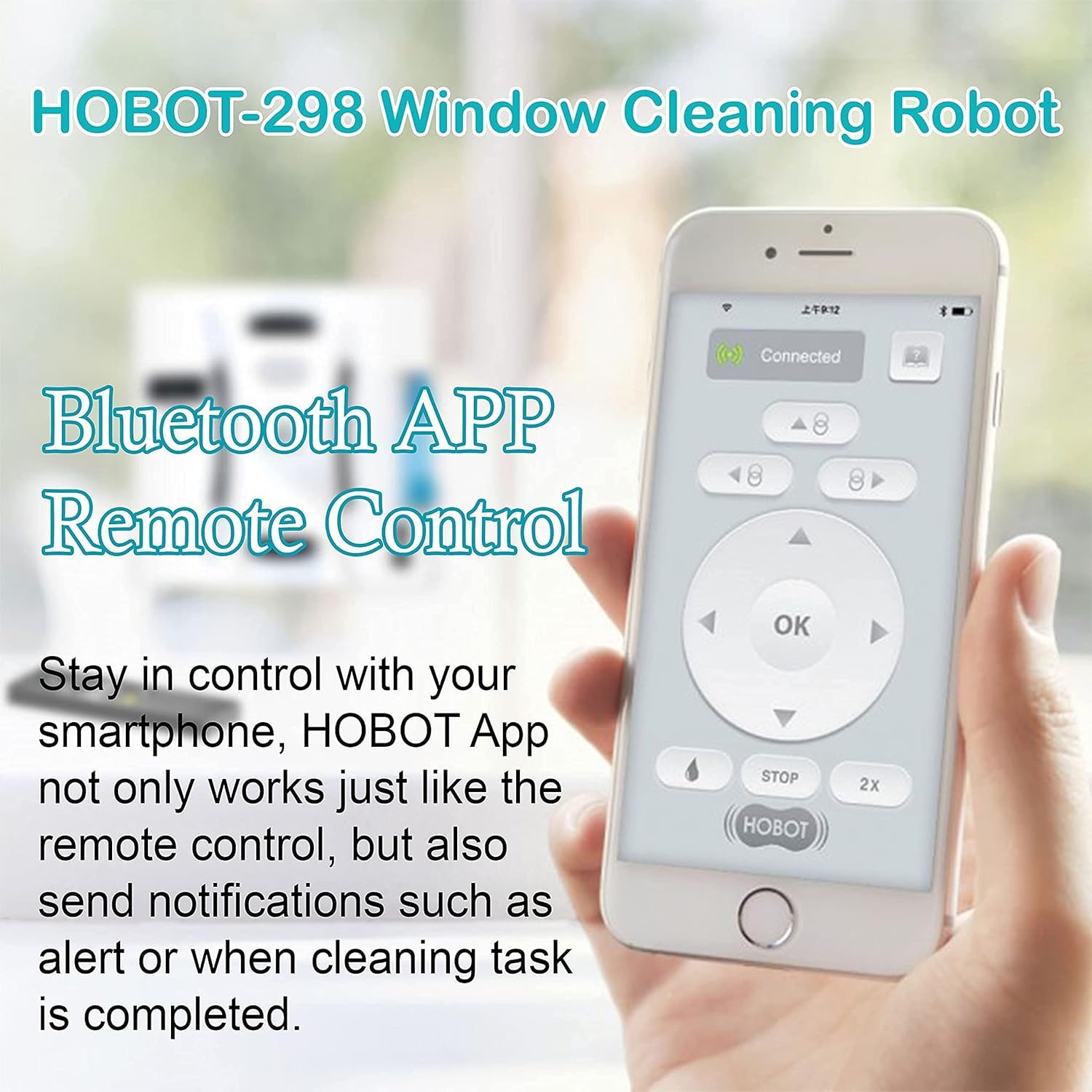 HOBOT-298 Window Cleaning Automatic ffxRobot with Ultrasonic Water Spray, Intelligent Cleaning, AI Smart Route Plan, Replaceable Water Tank, and Control via Smartphone or Remote