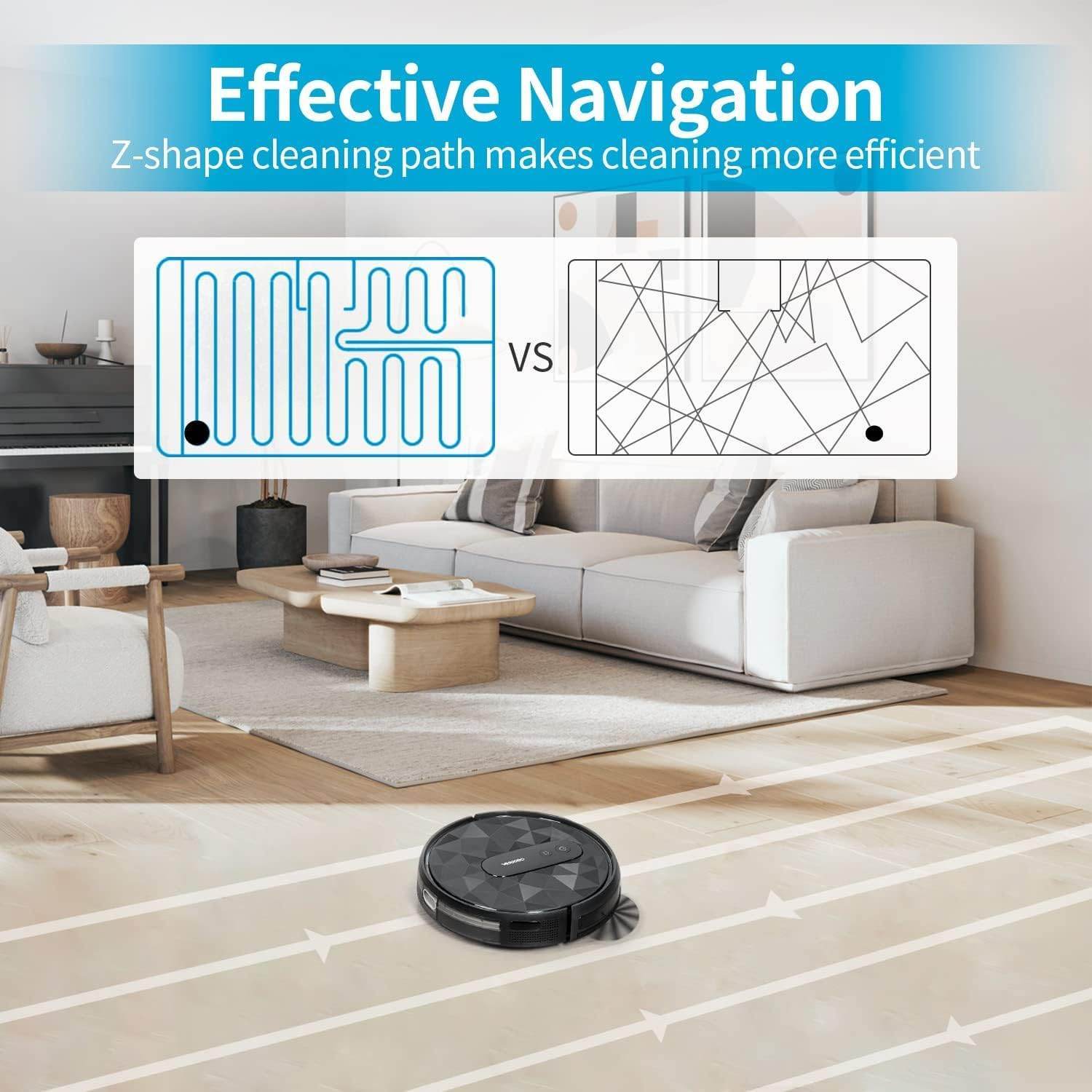 AIRROBO Robot Vacuum Cleaner - Robotic Vacuums with 2800Pa Suction Power, Ideal for Pet Hair, Hard Floors, and Low Carpets - Self-Charging, App Control - 120 Minutes Runtime.