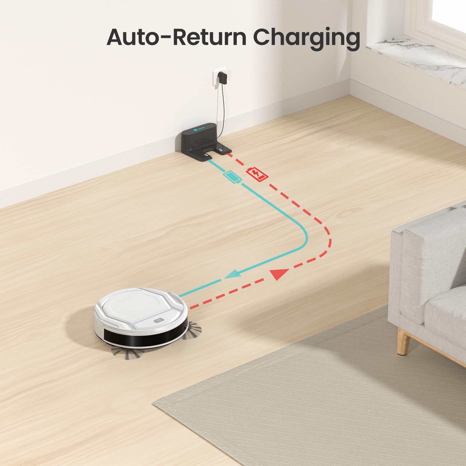 Lefant Robot Vacuum M210 Pro, 2200Pa Suction,120 Mins Runtime, Self-Charging Slim Robotic Vacuum Cleaner, APP/Voice/WiFi/Alexa Control, Ideal for Pet Hair,Low-Pile Carpet, Hard Floor