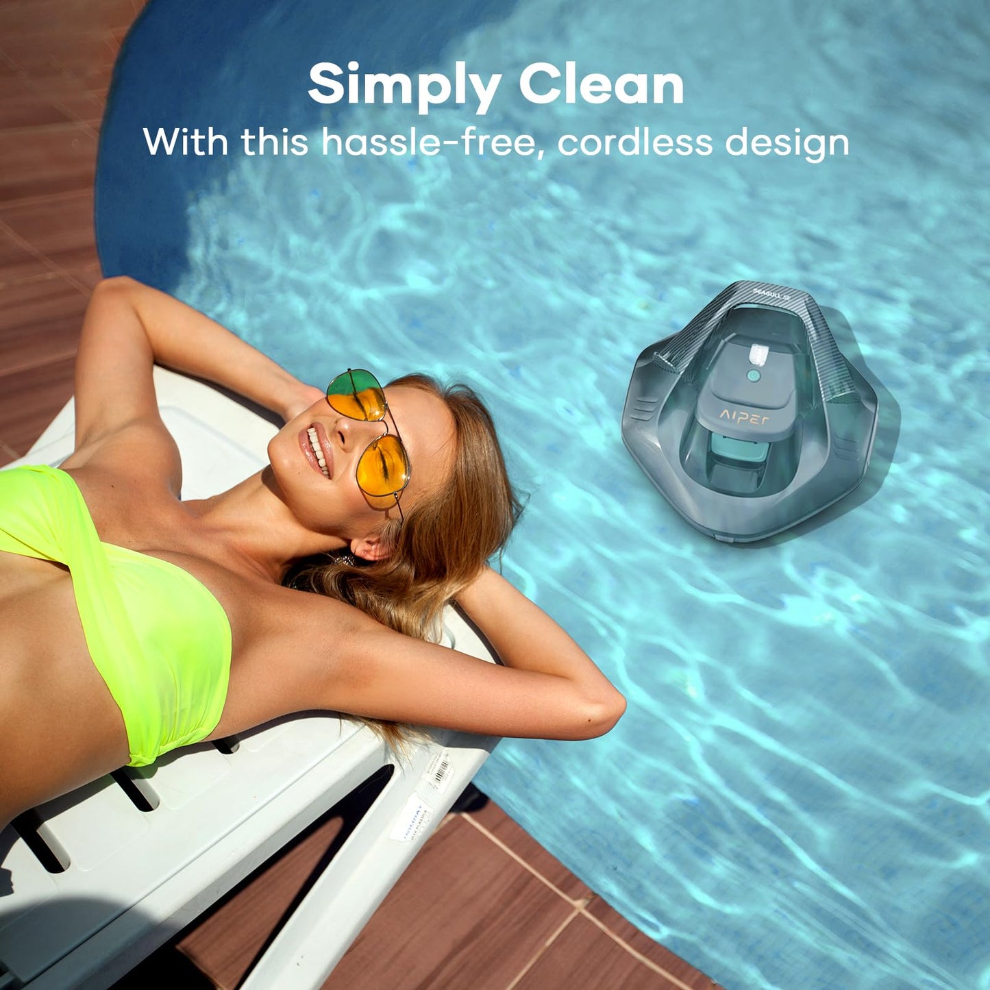 AIPER Cordless Robotic Pool Vacuum, Self-Parking Technology, Portable, Ideal for Above-Ground Flat Pool up to 40 Feet, Grey