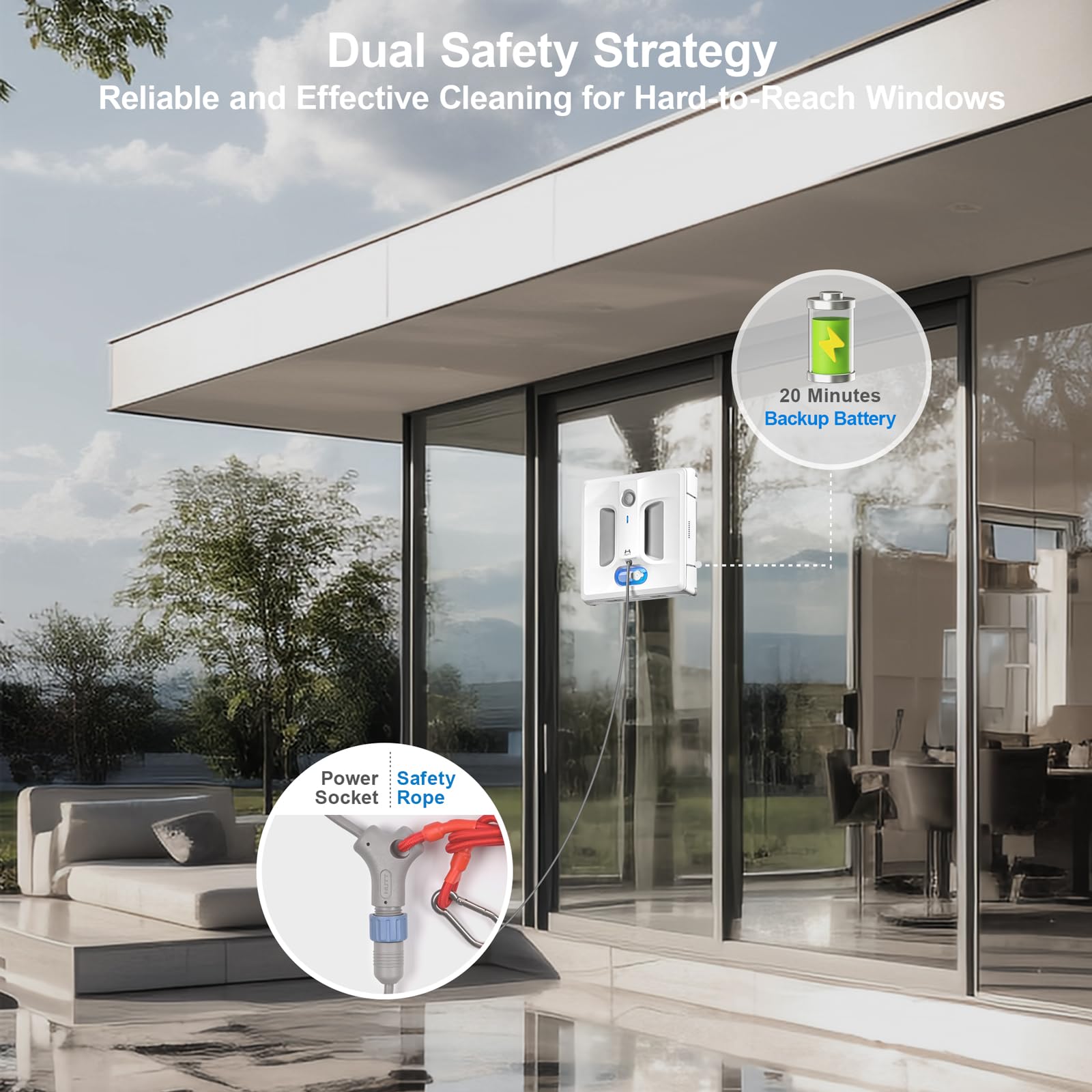 HUTT Auto Window Cleaning Robot A1, Upgraded 4 Water Spray & 6000PA High Suction Power Window Cleaner with Laser Sensor Detection, Perfect for High-Rise Windows, Tiles and Glass (A1)