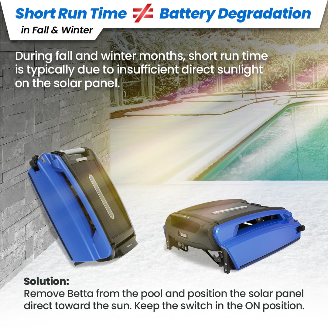 Betta SE Solar Powered Automatic Robotic Pool Surface Skimmer Cleaner with 30-Hour Continuous Cleaning Battery Power and Re-Engineered Twin Salt Chlorine Tolerant Motors (Blue)