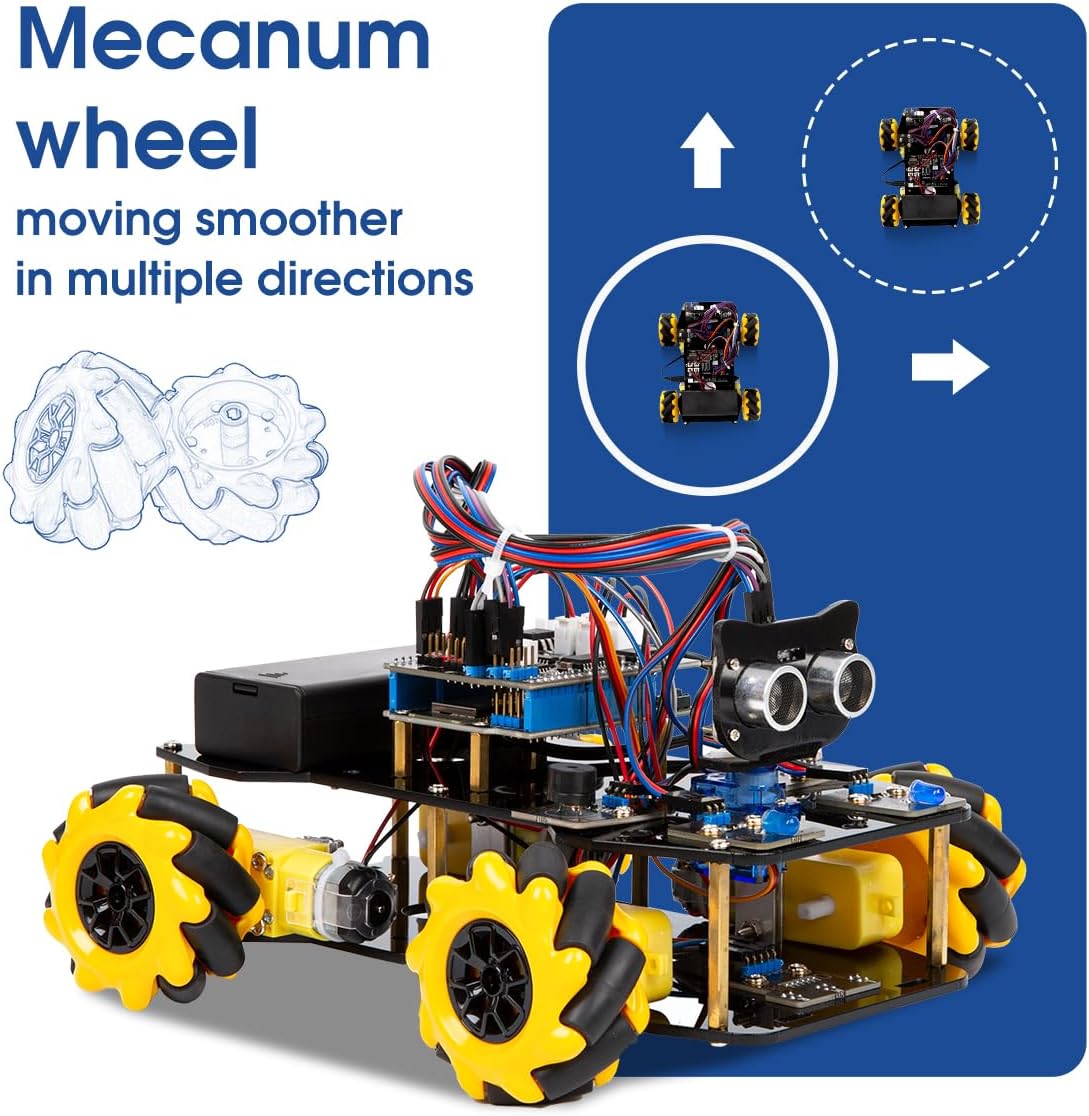 Smart Robot Car Kit, 4WD Remote Control Car Compatible with Arduino IDE, Electronic Programming Project/STEM Education/Science Coding Kit for 12+ Teens Beginner Adults Unique Gifts