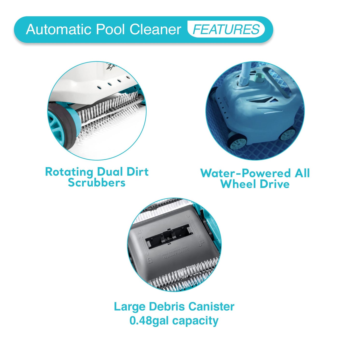 Intex 28001E Above Ground Pool Automatic Pool Cleaner Pressure Side Vacuum Cleaner with 24 Foot 7 Inch Hose Pools Only w/a 1.5 Inch Fitting