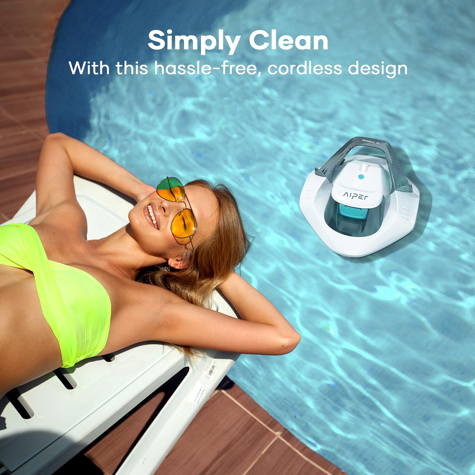 AIPER Cordless Robotic Pool Vacuum, Self-Parking Technology, Portable, Ideal for Above-Ground Flat Pool up to 40 Feet, Grey