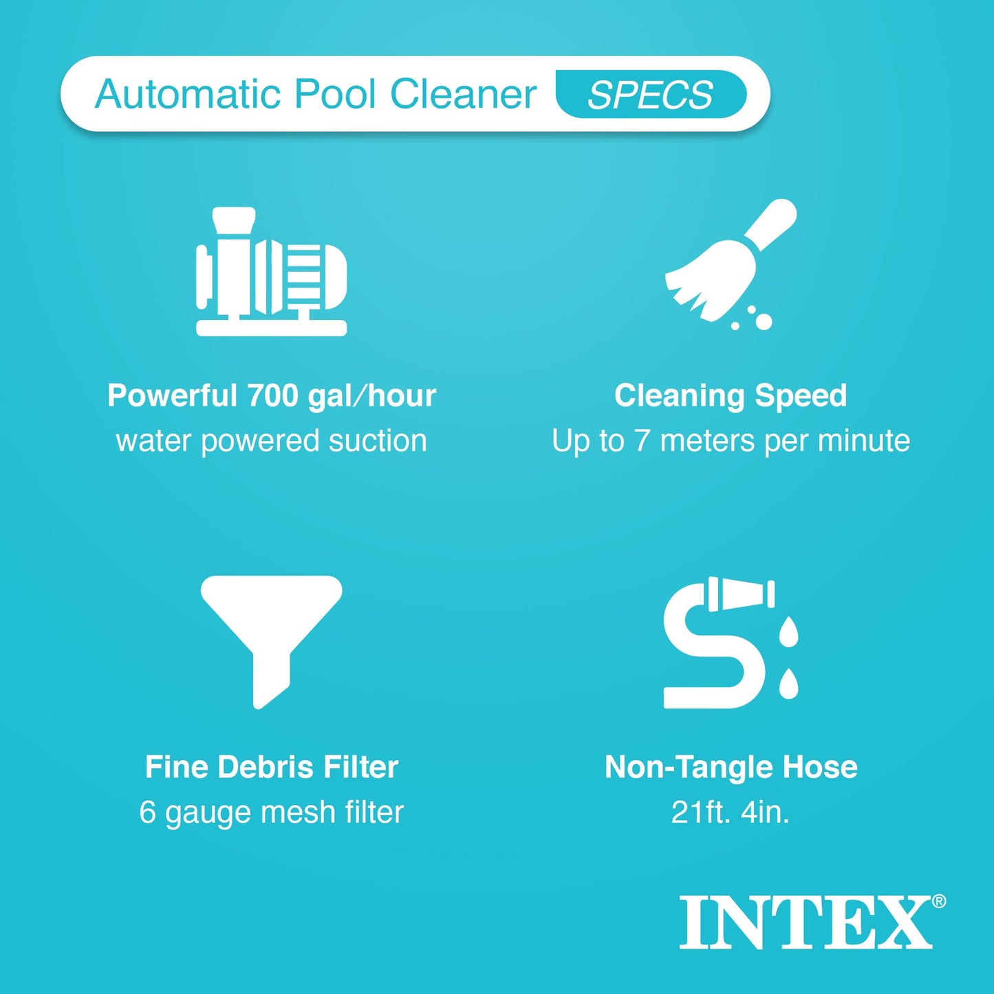 Intex 28001E Above Ground Pool Automatic Pool Cleaner Pressure Side Vacuum Cleaner with 24 Foot 7 Inch Hose Pools Only w/a 1.5 Inch Fitting