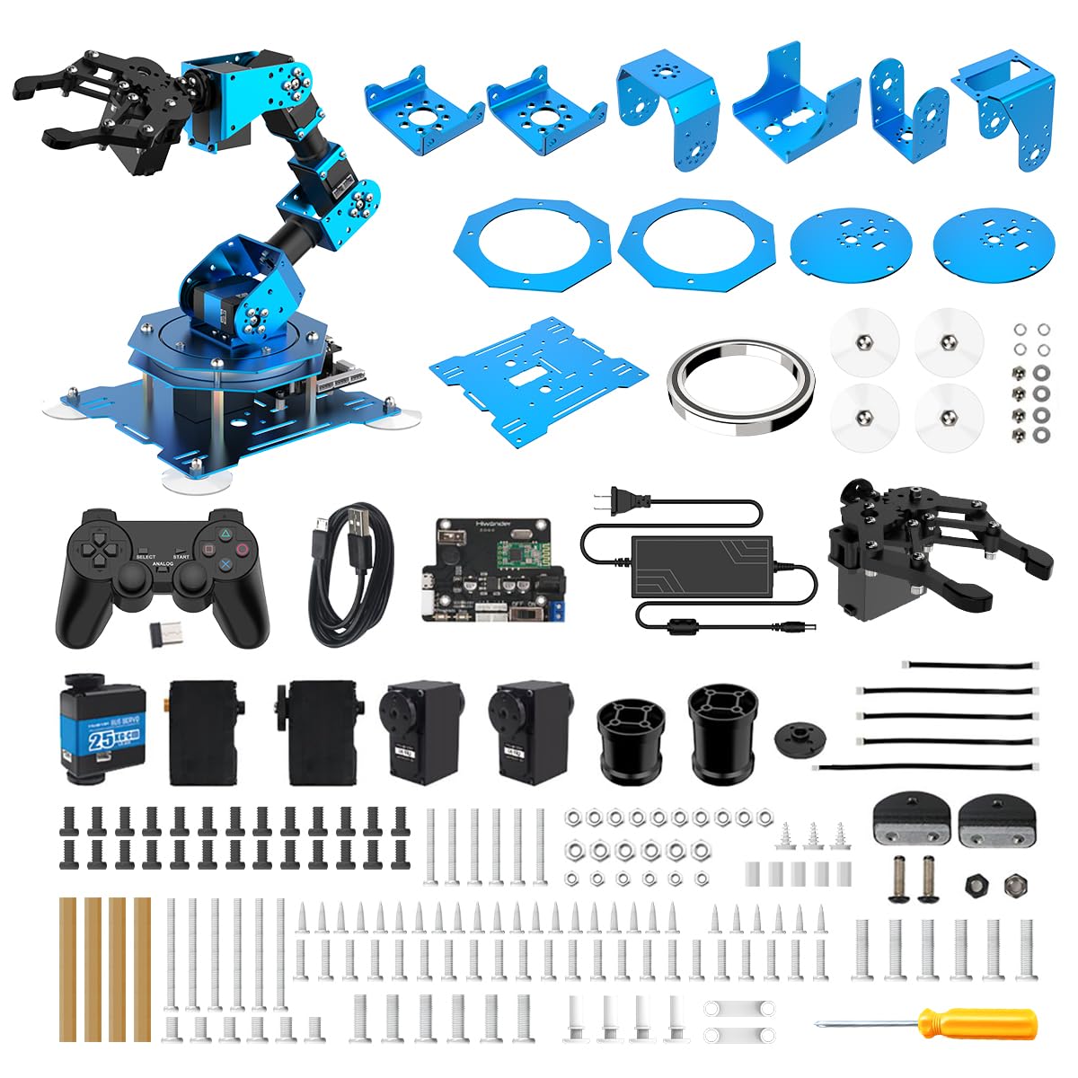 Robotic Arm for Arduino Coding Programming 6DOF Hiwonder-xArm1S STEM Educational Building Robot Arm Kits, 6 AXIS Full Metal Robotic Arm Wireless Handle/PC/App/Mouse Control Learning Robot