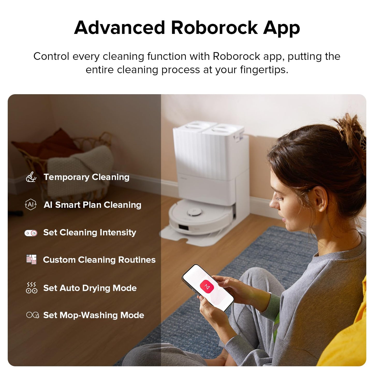 roborock Qrevo Plus Robot Vacuum and Mop with FlexiArm Design Edge Mopping, Self-Emptying, 10 mm Liftable Mops, Auto Mop Washing & Drying, Reactive Tech Obstacle Avoidance, 7,000 Pa Suction, Black