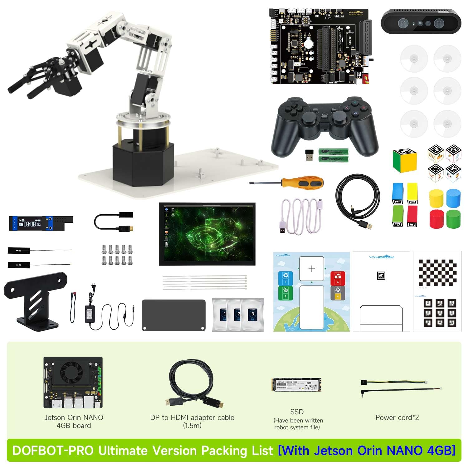 Yahboom 6DOF Program Robotic Arm Kit 3D Adaptive Gripping, 3D Automatic Recognition for Mechanical Engineers Python (Ultimate-Nano 4GB)