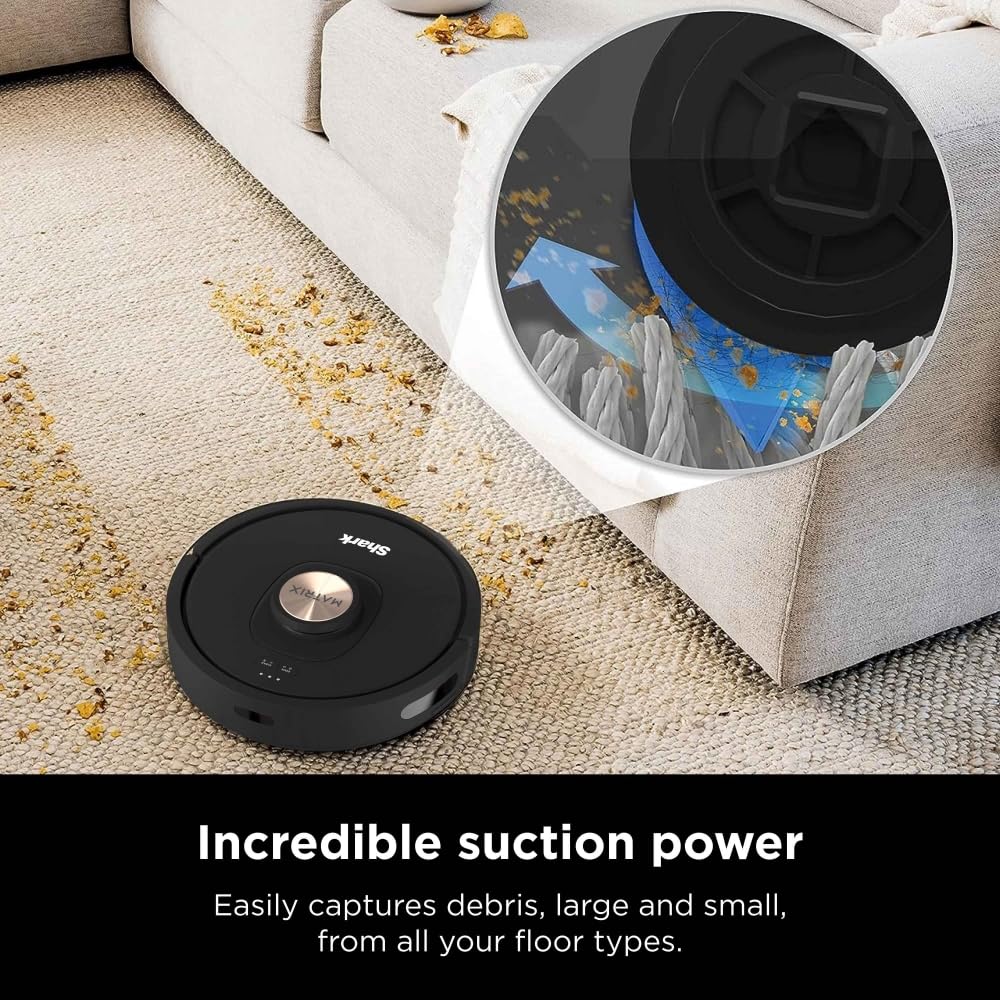 Shark AV2310AE Matrix Self-Emptying Robot Vacuum with No Spots Missed on Carpets and Hard Floors, Precision Home Mapping, Perfect for Pet Hair, Bagless, 45-Day Capacity Base, Wi-Fi Black/Brass