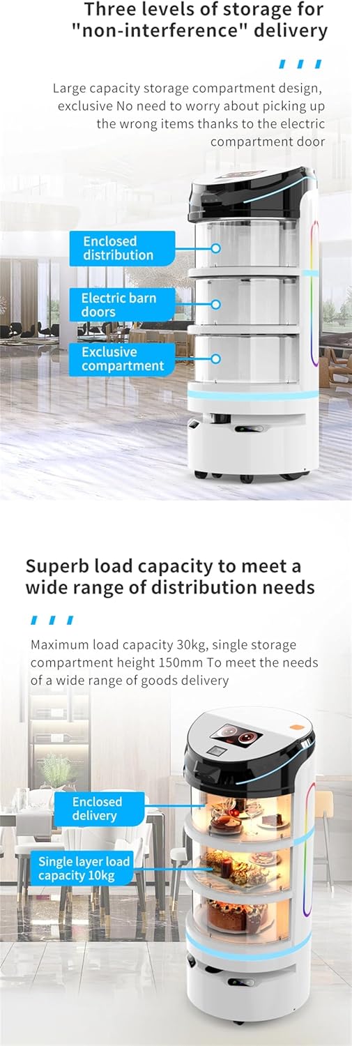 Service Food Delivery Robot with 3D Camera, Automatic Obstacle Avoidance, Automatic Back to Charge, for Restaurant Coffee Shop Fast Food Shop and Pizza