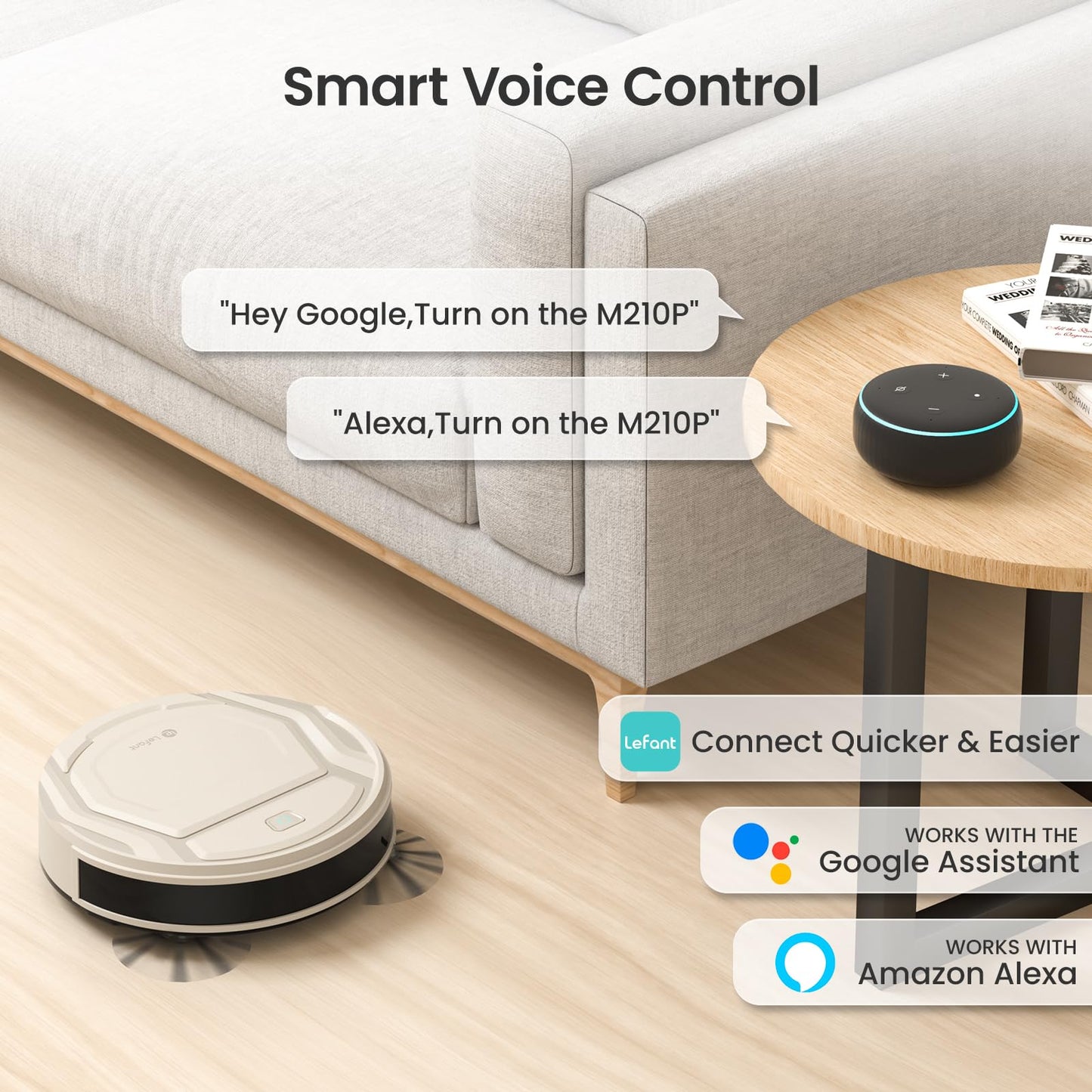 Lefant Robot Vacuum M210 Pro, 2200Pa Suction,120 Mins Runtime, Self-Charging Slim Robotic Vacuum Cleaner, APP/Voice/WiFi/Alexa Control, Ideal for Pet Hair,Low-Pile Carpet, Hard Floor