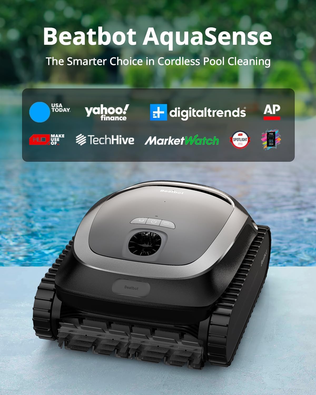 Beatbot AquaSense Cordless Robotic Pool Vacuum Cleaner - Intelligent Path Opimization, Cleans Floor, Walls, and Waterline - Suitable for Above & In-Ground Pools up to 2,260 sq.ft. - Silver