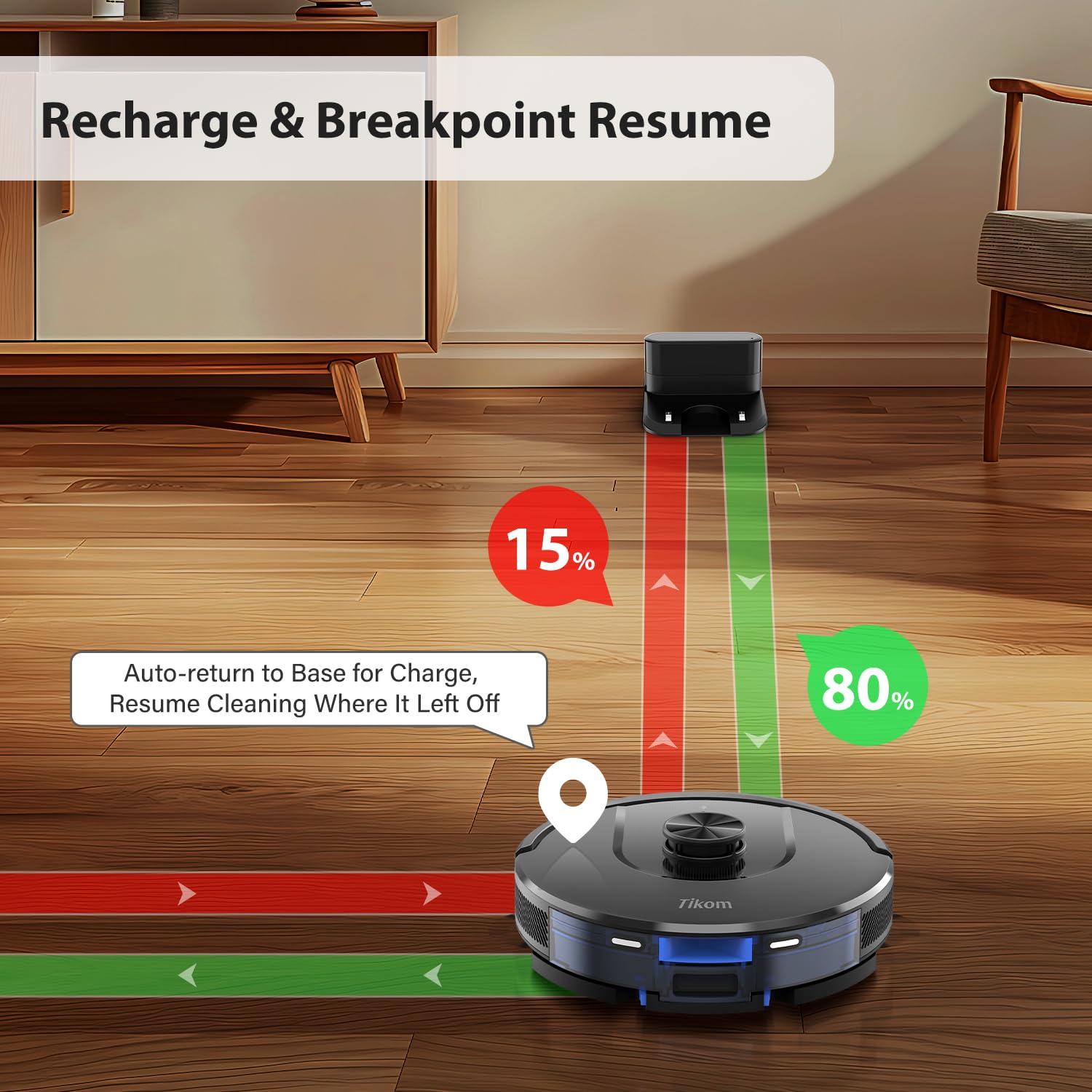 Tikom Robot Vacuum and Mop Combo, 5000Pa Suction, Smart Mapping, 45dB Robotic Vacuum Cleaner for Carpets, Pet Hair, Hardfloors (L8000 Pro)