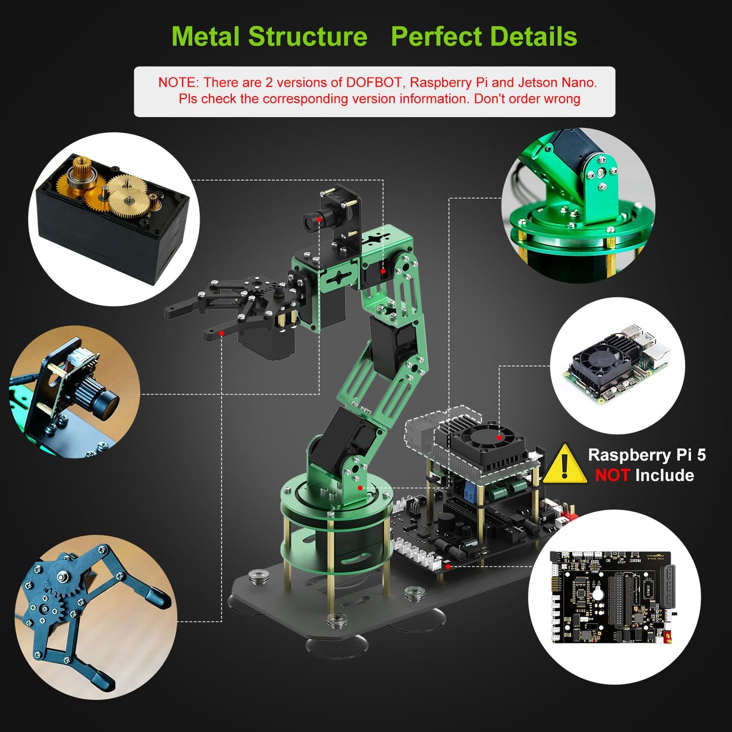 Yahboom Robot Arm Kit 6DOF for Jetson Nano 4GB AI Programmable Electronic DIY Robot Hand Building with Camera for Adults ROS (Nano-DOFBOT Without Nano)