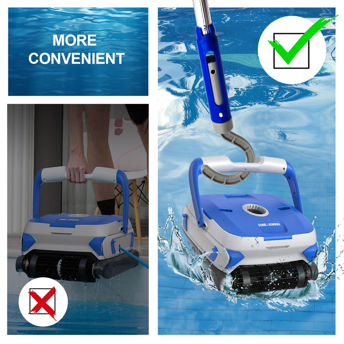 Hook for All Robotic Pool Cleaner, Accessories Hook Customized for Pool Vacuum Robot Including Cordless,Above Ground and Underwater,Attaches to Telescopic Poles-Gray