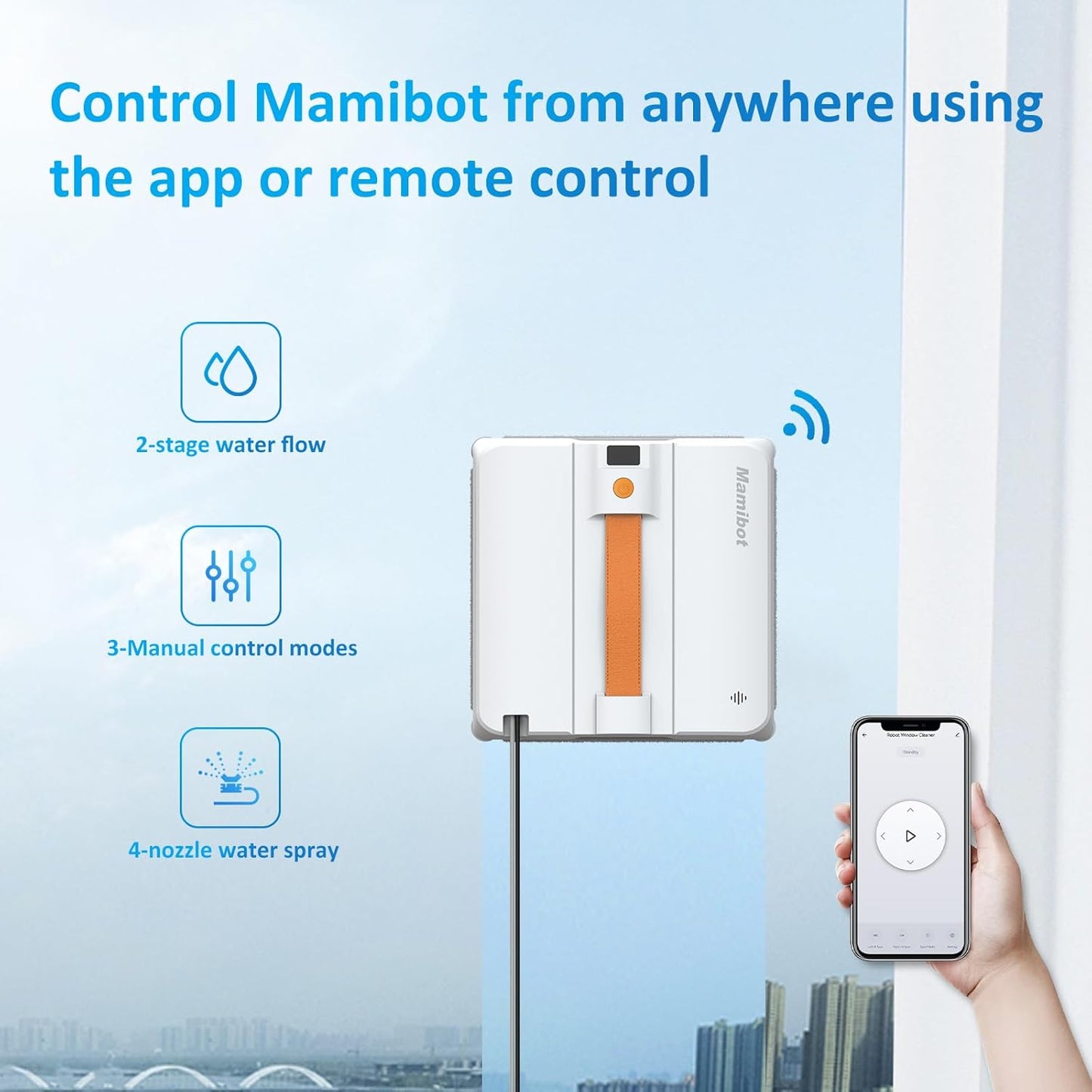 Mamibot W120-DP Window Cleaning Robot, Smart Cleaning with Four Water Spray Cleaning Technology, Multiple Cleaning Modes, 3200Pa Suction Power, Edge Detection Technology,App & Remote Control