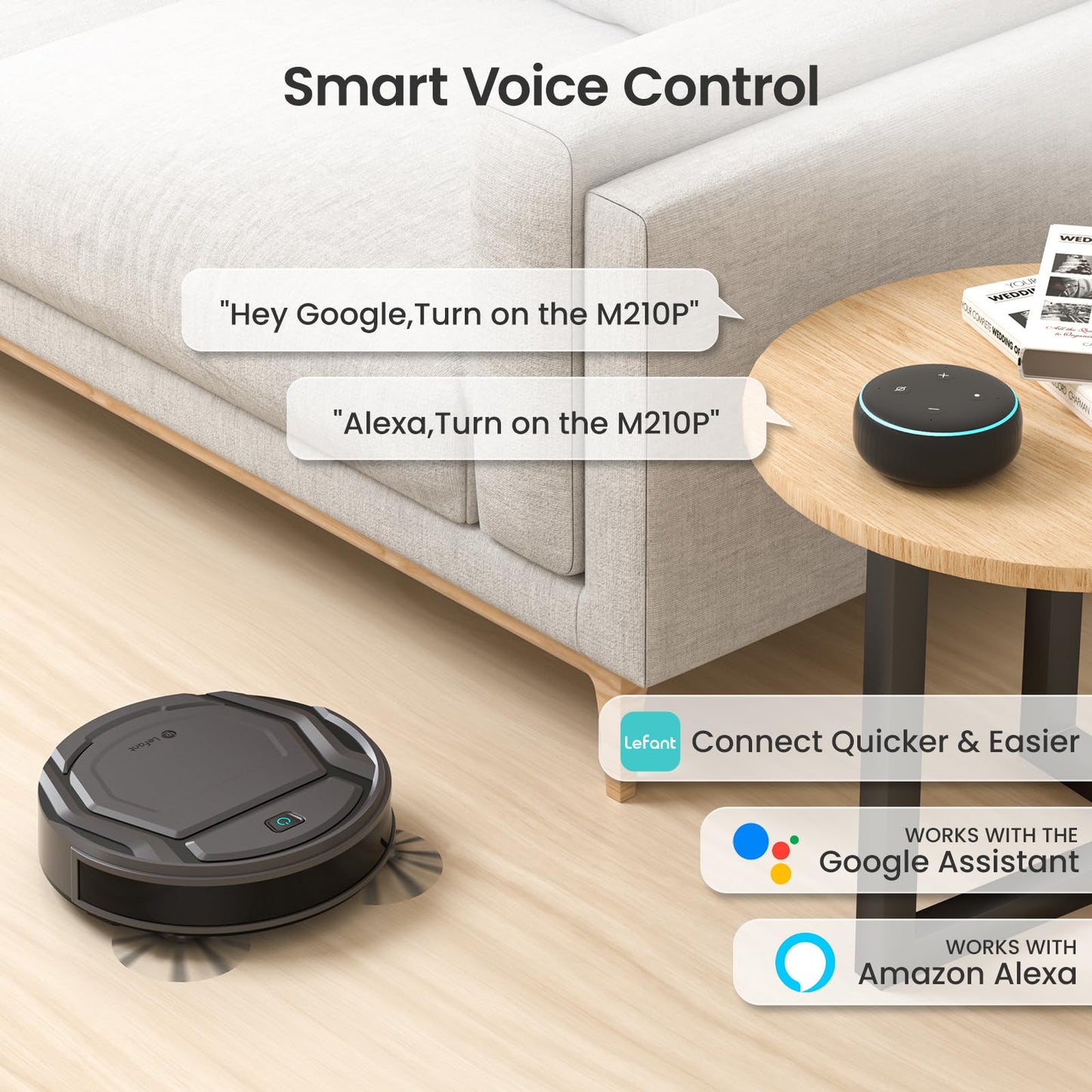 Lefant Robot Vacuum M210 Pro, 2200Pa Suction,120 Mins Runtime, Self-Charging Slim Robotic Vacuum Cleaner, APP/Voice/WiFi/Alexa Control, Ideal for Pet Hair,Low-Pile Carpet, Hard Floor