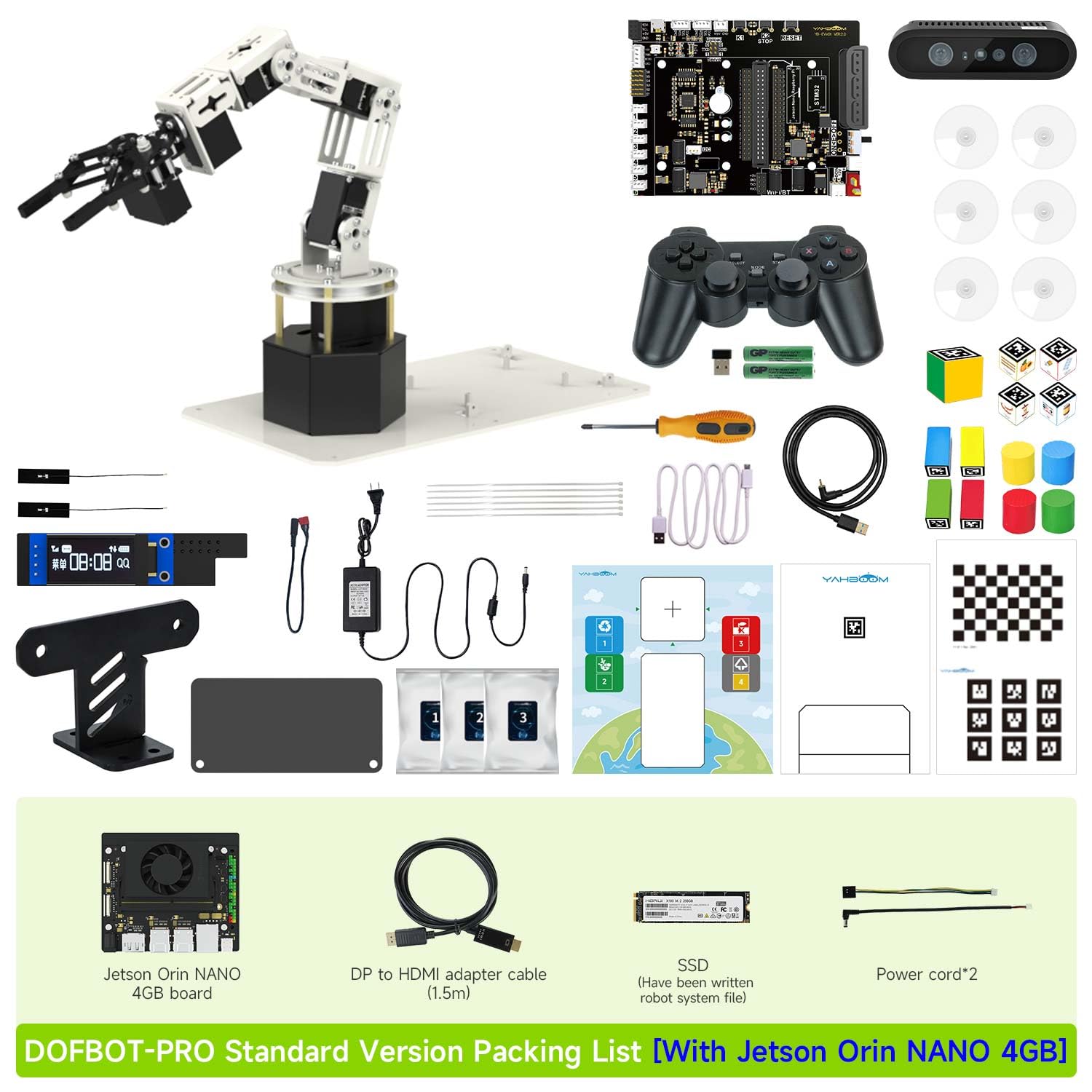 Yahboom 6DOF Program Robotic Arm Kit 3D Adaptive Gripping, 3D Automatic Recognition for Mechanical Engineers Python (Ultimate-Nano 4GB)