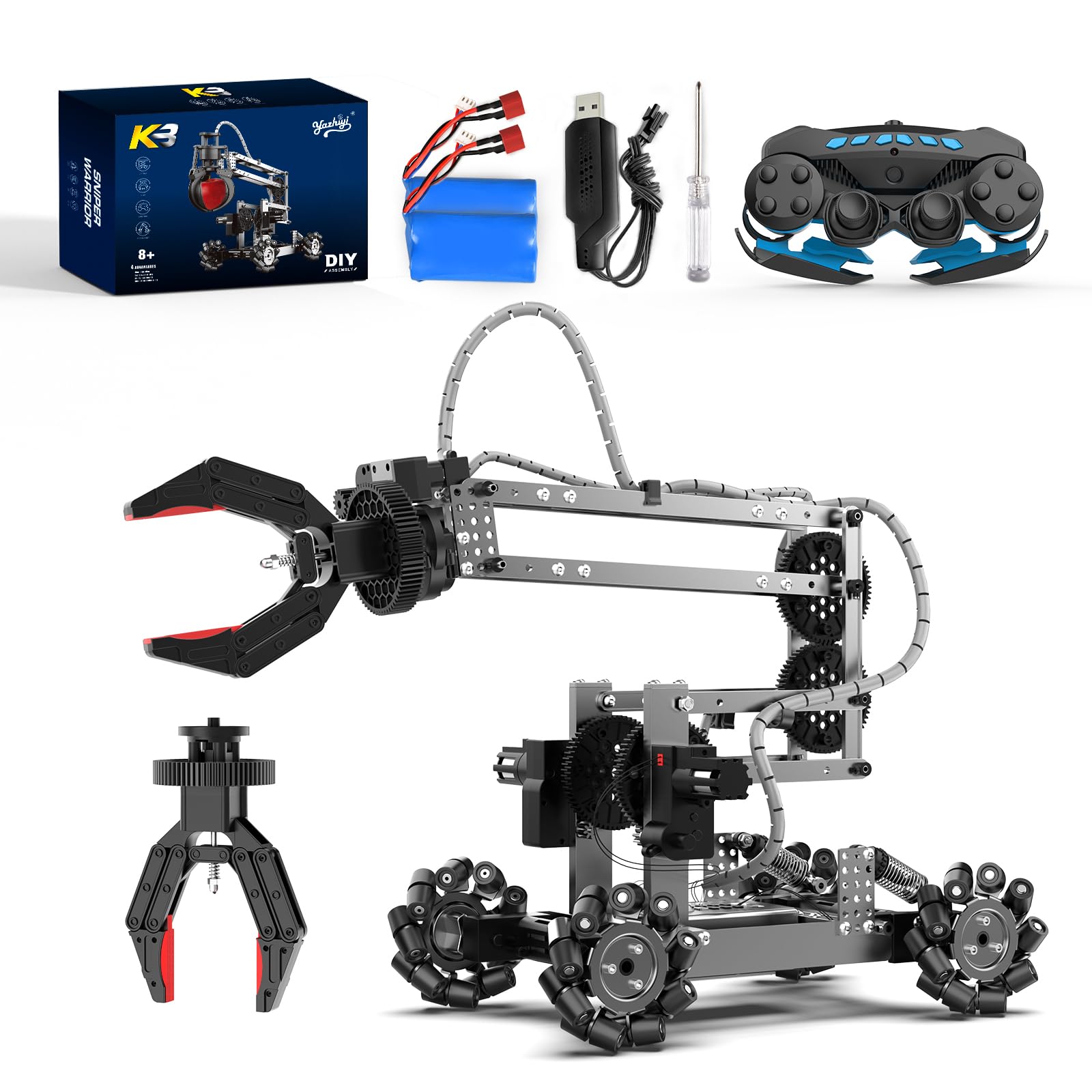 Robot Arm Building Toys, Flexible Remote Control Robotic Arm with 360° Gripper and Wheels, STEM Educational Birthday Gifts Ideas for Kids Adults, 103Pcs Robot Arm Kit (with Gift)