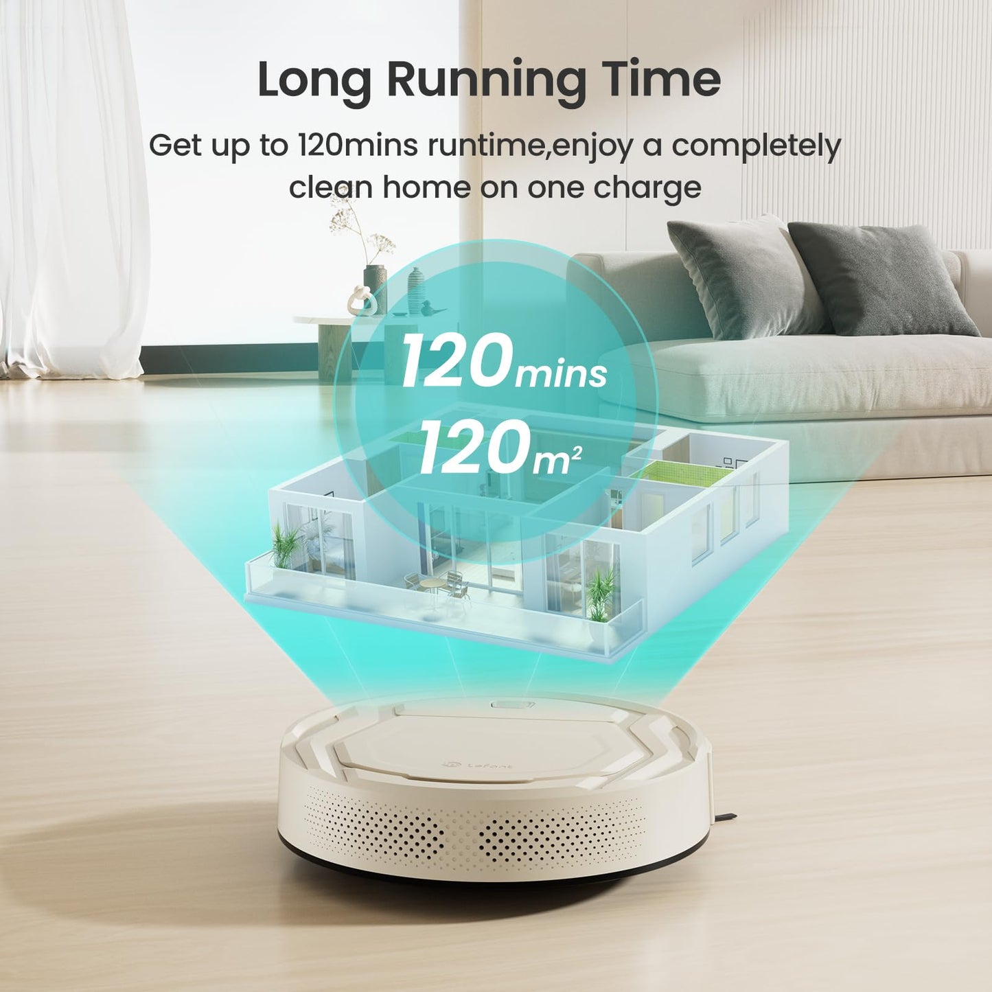 Lefant Robot Vacuum M210 Pro, 2200Pa Suction,120 Mins Runtime, Self-Charging Slim Robotic Vacuum Cleaner, APP/Voice/WiFi/Alexa Control, Ideal for Pet Hair,Low-Pile Carpet, Hard Floor