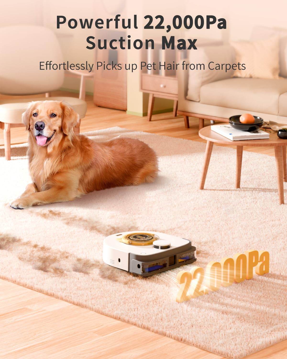 22,000 Pa Robot Vacuum for Pet Hair, Robot Vacuum Cleaner Self Cleaning Brushroll, Robotic Vacuum Ideal for Carpet, Square Robot Vacuum (White)