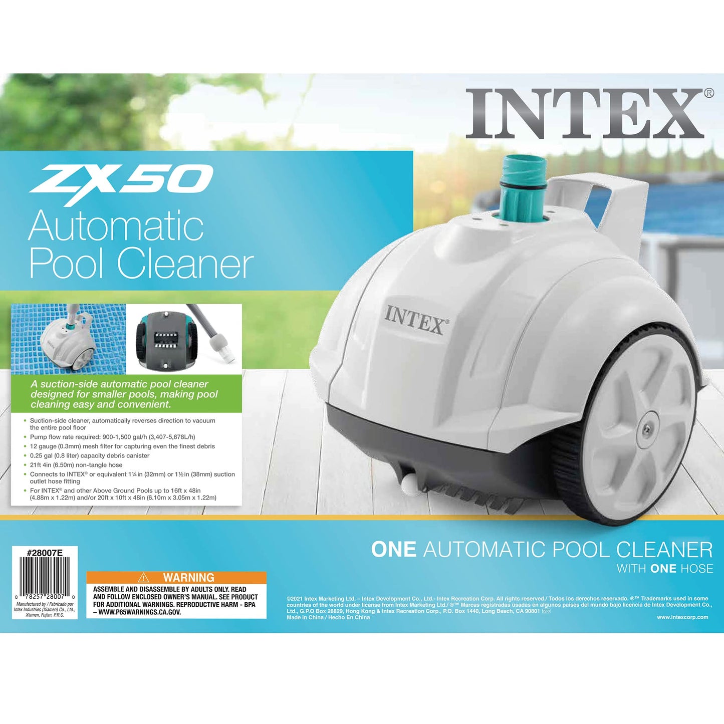 Intex 28001E Above Ground Pool Automatic Pool Cleaner Pressure Side Vacuum Cleaner with 24 Foot 7 Inch Hose Pools Only w/a 1.5 Inch Fitting