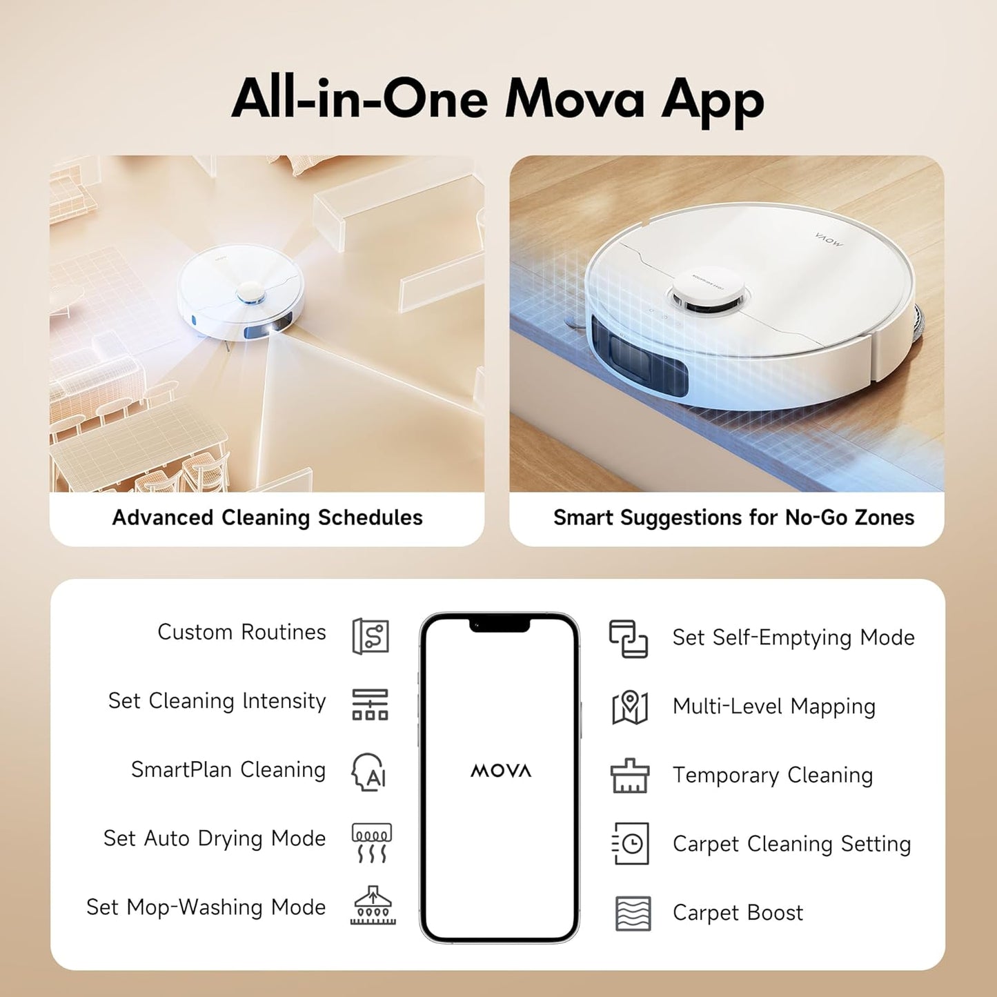 MOVA P10 Ultra Robot Vacuum and Mop 8,300Pa Suction 140°F Hot Water Auto Mop Washing & Drying, Dual Spinning Extenable Mop,10.5mm Mop Lifting for Carpet, 360°Obstacle Avoidance, App Control