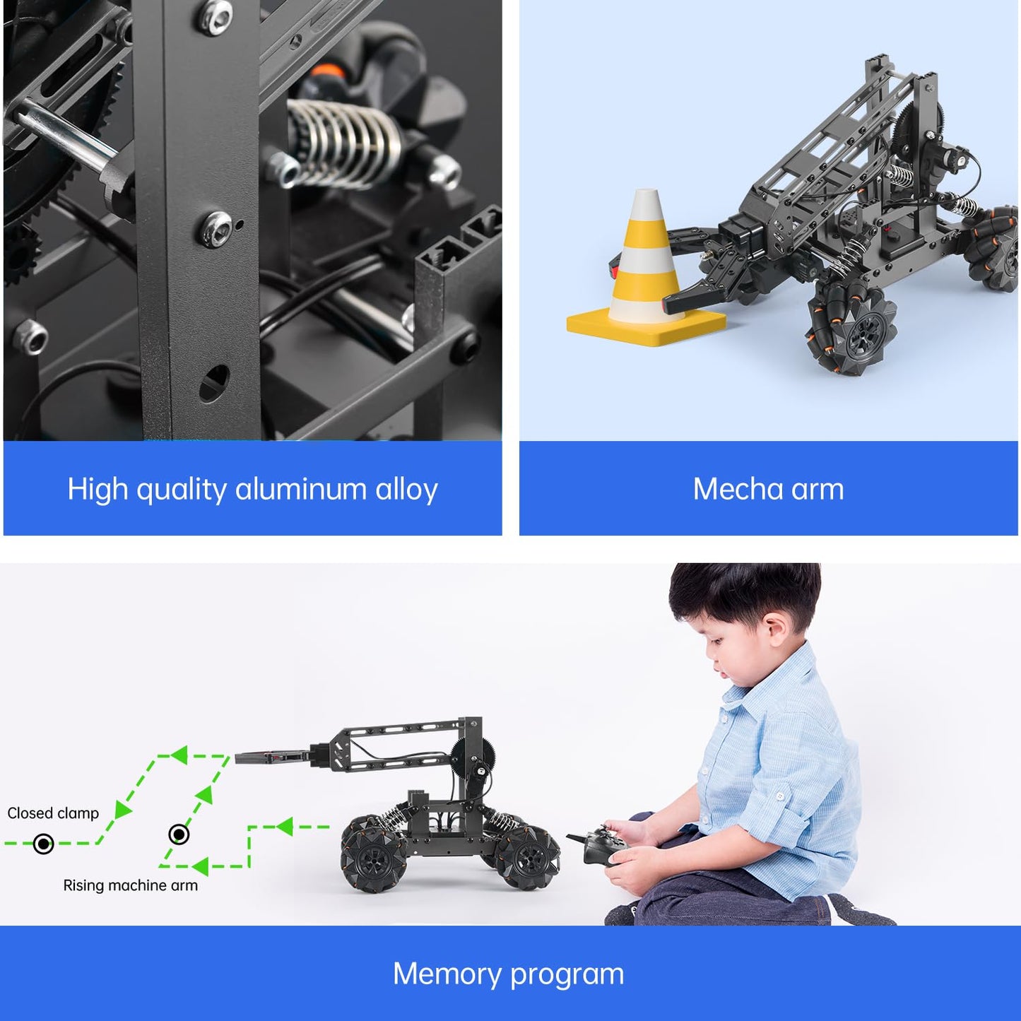 VANLINNY Smart Robot Arm Kit,2-in-1 Science Kits with 4-DOF Robotic Car,Electronic Programming DIY Toy for Kids Ages 8+,Promotes STEM Interest in Science,Technology,Best Birthday Gifts for Boys/Girls.