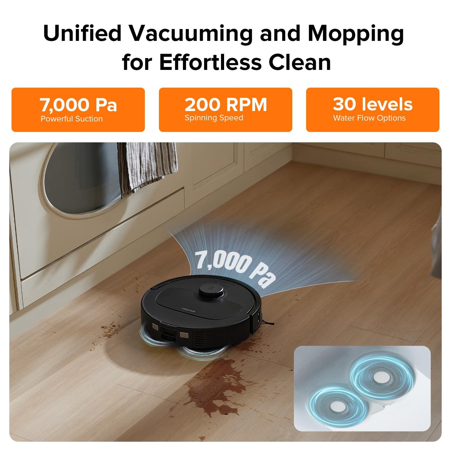 roborock Qrevo Plus Robot Vacuum and Mop with FlexiArm Design Edge Mopping, Self-Emptying, 10 mm Liftable Mops, Auto Mop Washing & Drying, Reactive Tech Obstacle Avoidance, 7,000 Pa Suction, Black